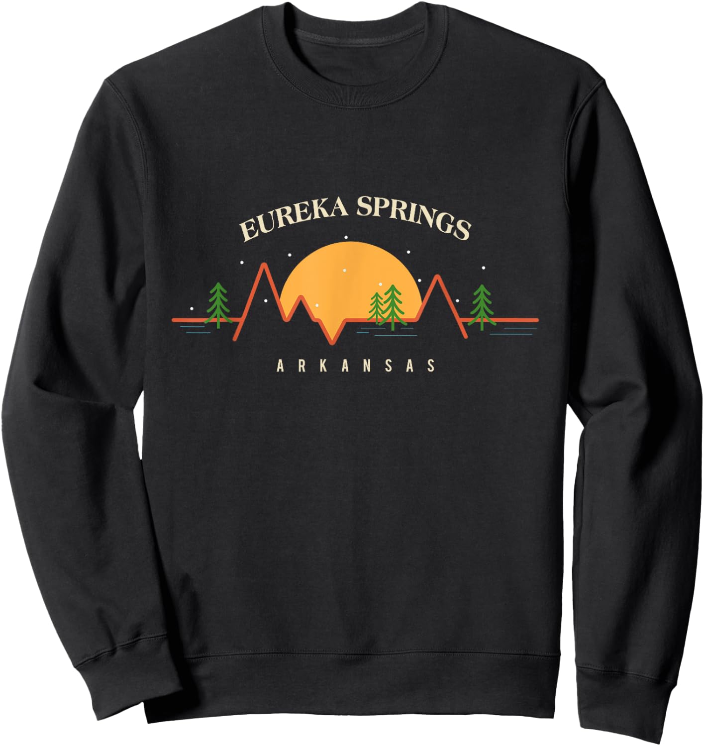 Minimal Sunset Mountains Pine Tree Eureka Springs Arkansas Sweatshirt - Sweatshirt | Black