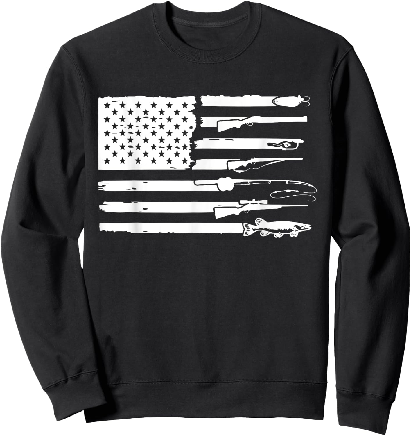 Hunting and Fishing Flag Hunter Fisher Gift Sweatshirt - Sweatshirt | Black