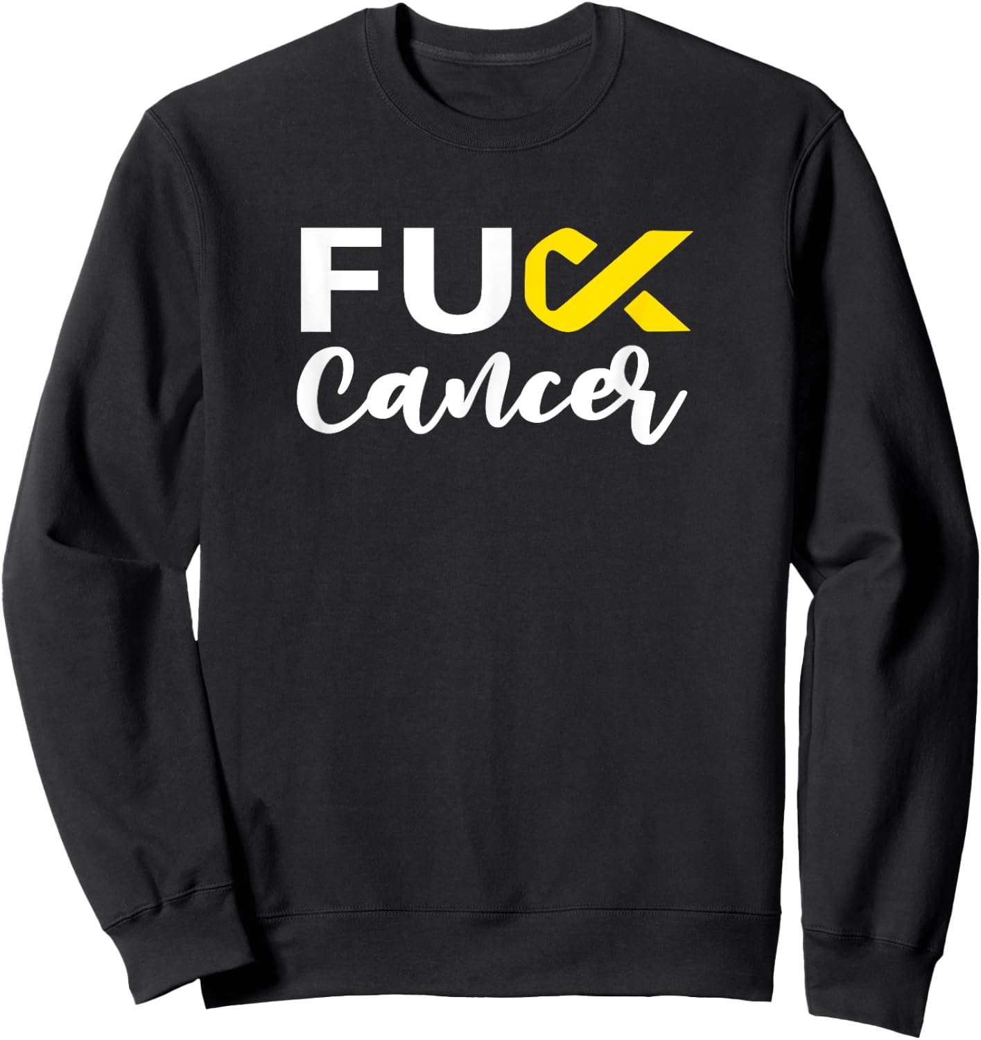 Cursive Fuck Childhood Cancer Yellow Ribbon Cancer Sweatshirt - Sweatshirt | Black