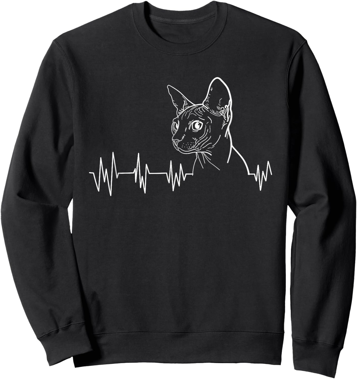 Sphynx Cat Heartbeat Funny Feline Lover Gift Men Women Kids Sweatshirt - Sweatshirt | Black