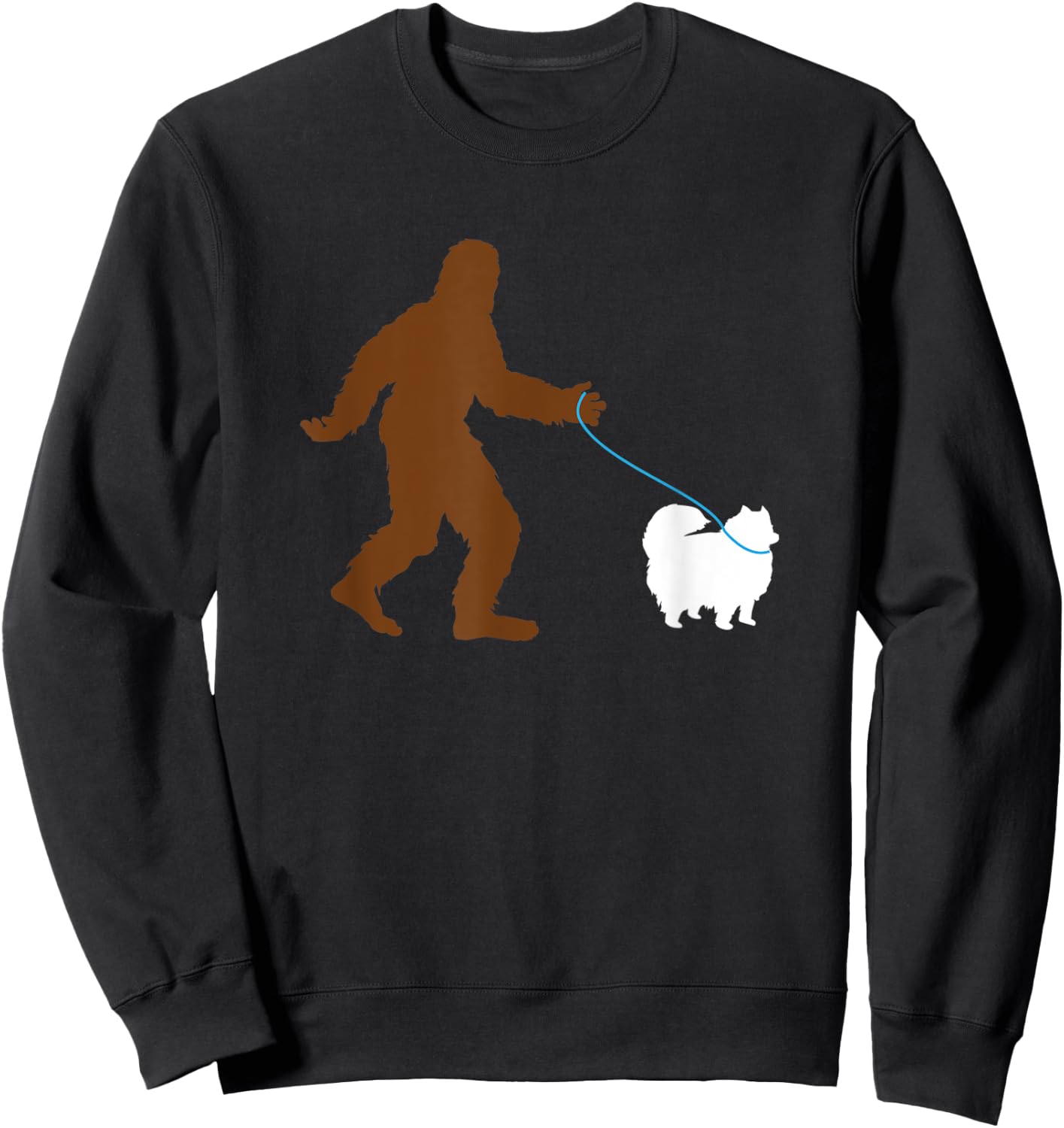 Bigfoot Walking Pomeranian Dog Gift Sasquatch Pet Owner Cute Sweatshirt - Sweatshirt | Black