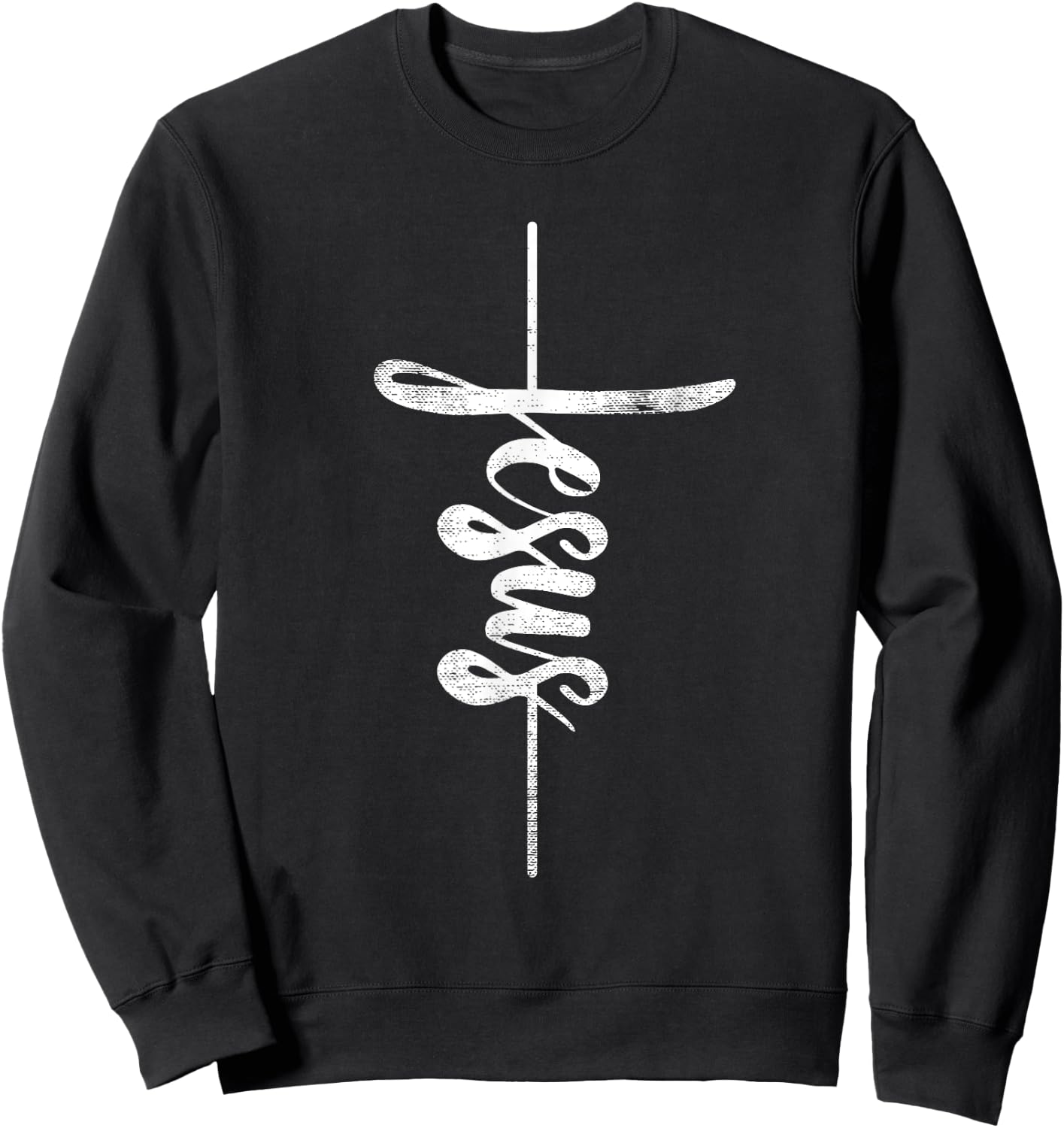 Jesus Christian Cross Art Cursive Inspiring Gift Men Women Sweatshirt - Sweatshirt | Black