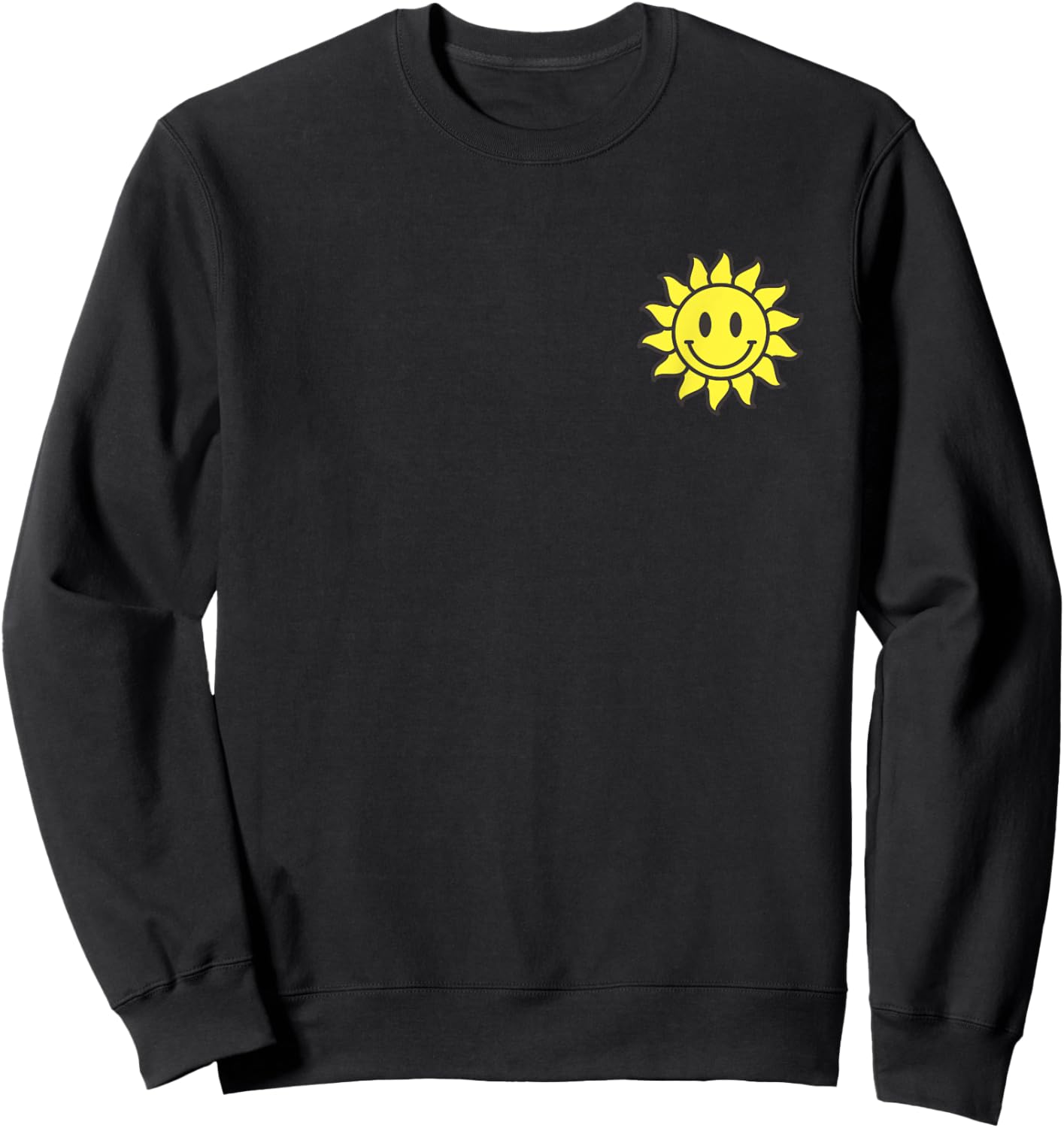 Retro Happy Face Sun Minimalist Smile Sunshine Pocket Logo Women Kids Sweatshirt - Sweatshirt | Black