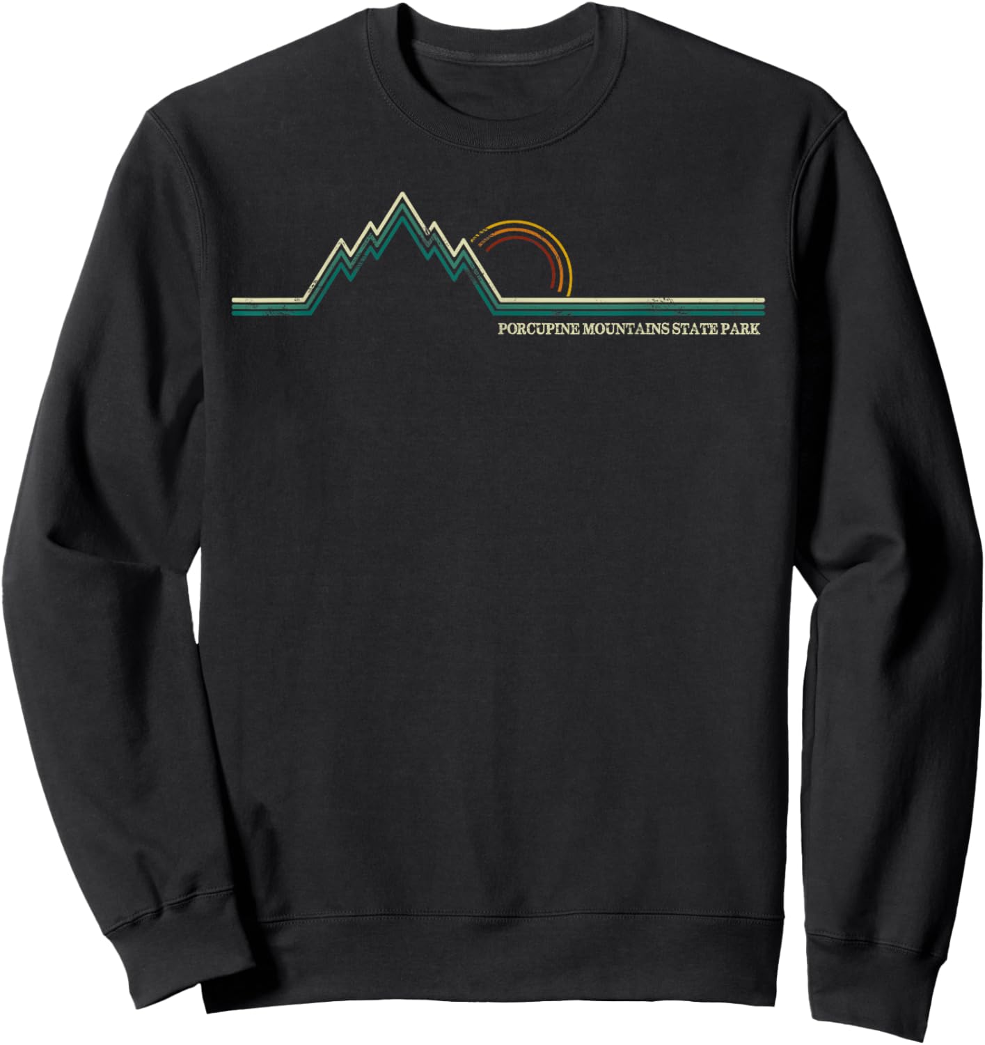 Porcupine Mountains Wilderness State Park Mountain Retro Sweatshirt - Sweatshirt | Black