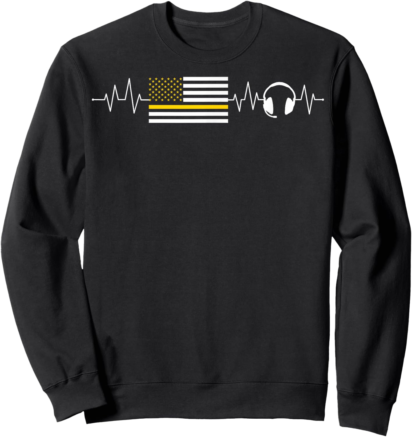 Heartbeat 911 Dispatcher Thin Yellow Line Emergency US Flag Sweatshirt - Sweatshirt | Black