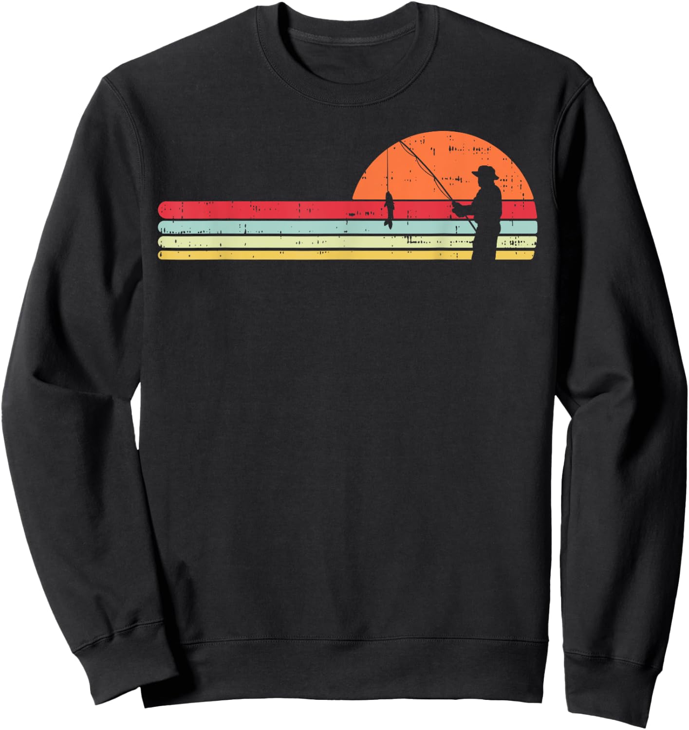 Man Fishing Sunset Retro Angling Fisherman Angler Men Gift Sweatshirt - Sweatshirt | Black