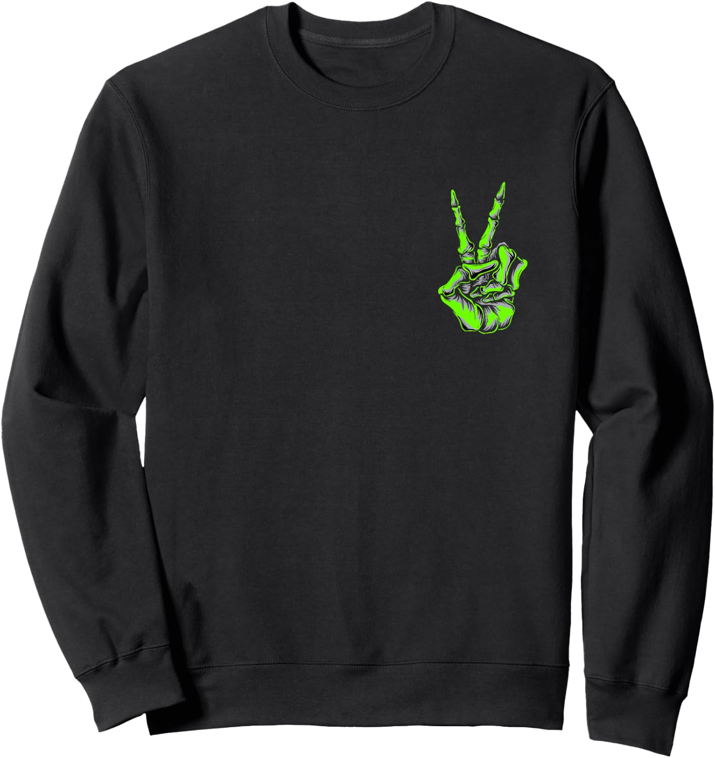 Green Skeleton Peace Sign Green Color Graphic Sweatshirt - Sweatshirt | Black