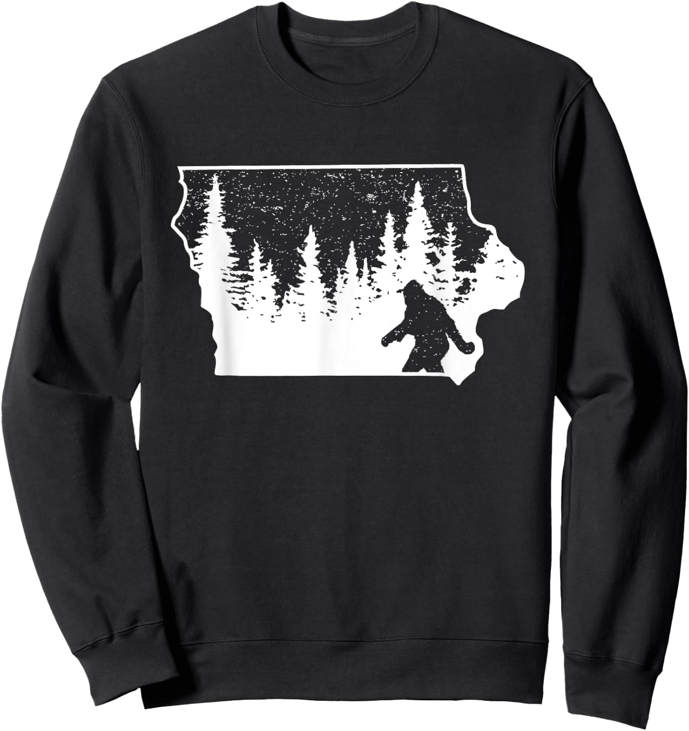 Bigfoot Iowa Pride Funny Sasquatch Love Iowa Map Distressed Sweatshirt - Sweatshirt | Black