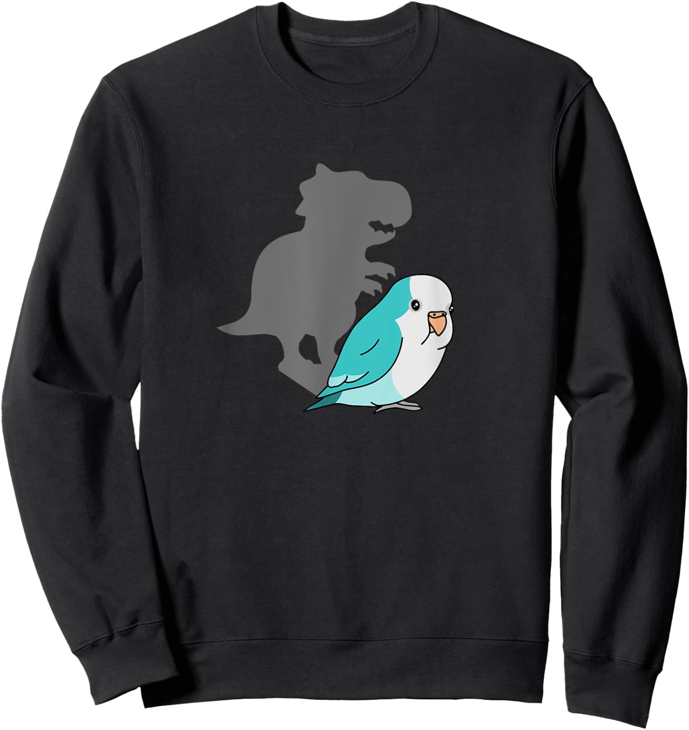 Chubby Blue quaker T-rex Cute Parrot Doodle Dinosaur Shadow Sweatshirt - Sweatshirt | Black