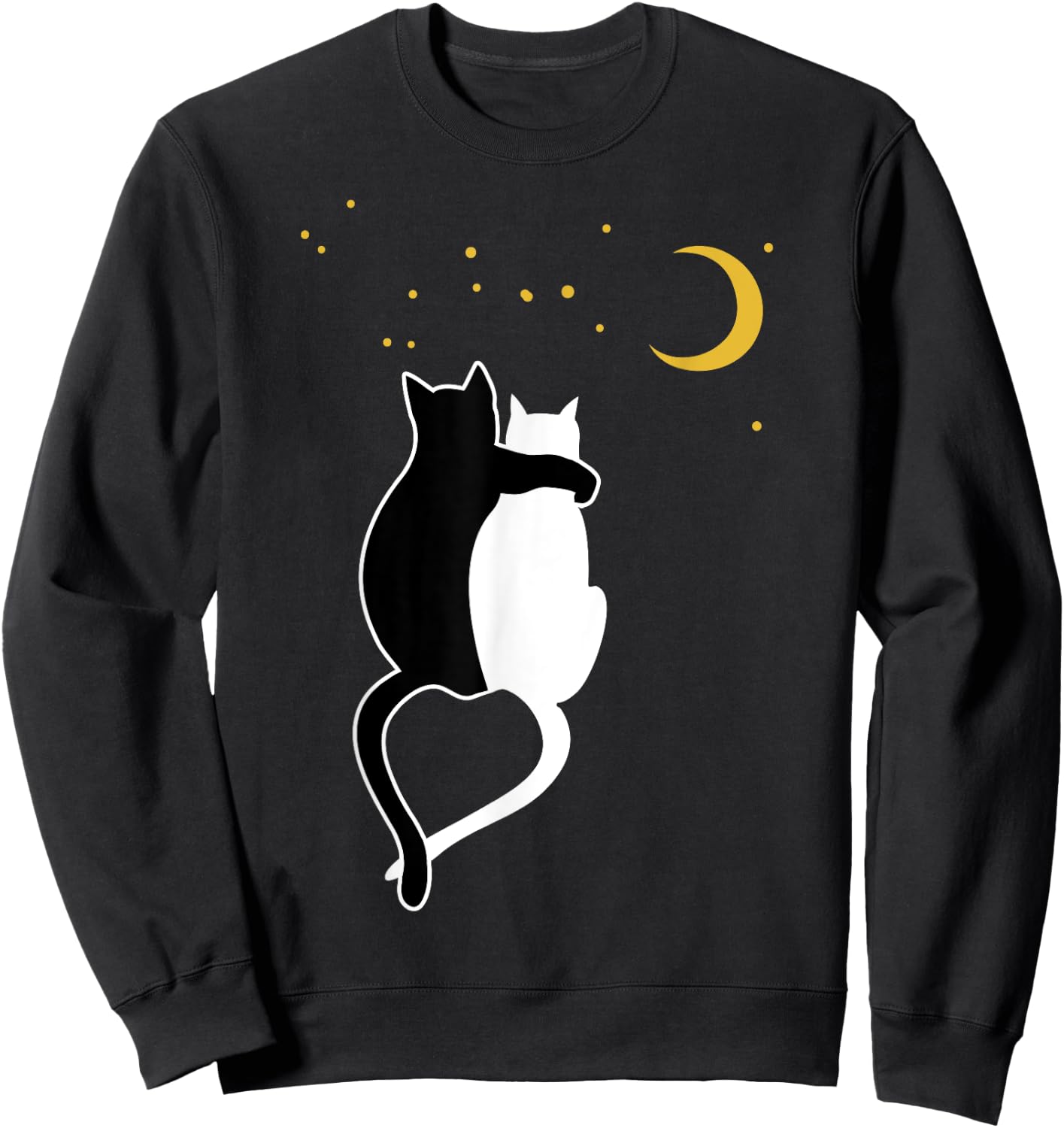 Black cat, white cats hug and moon, stars Sweatshirt - Sweatshirt | Black