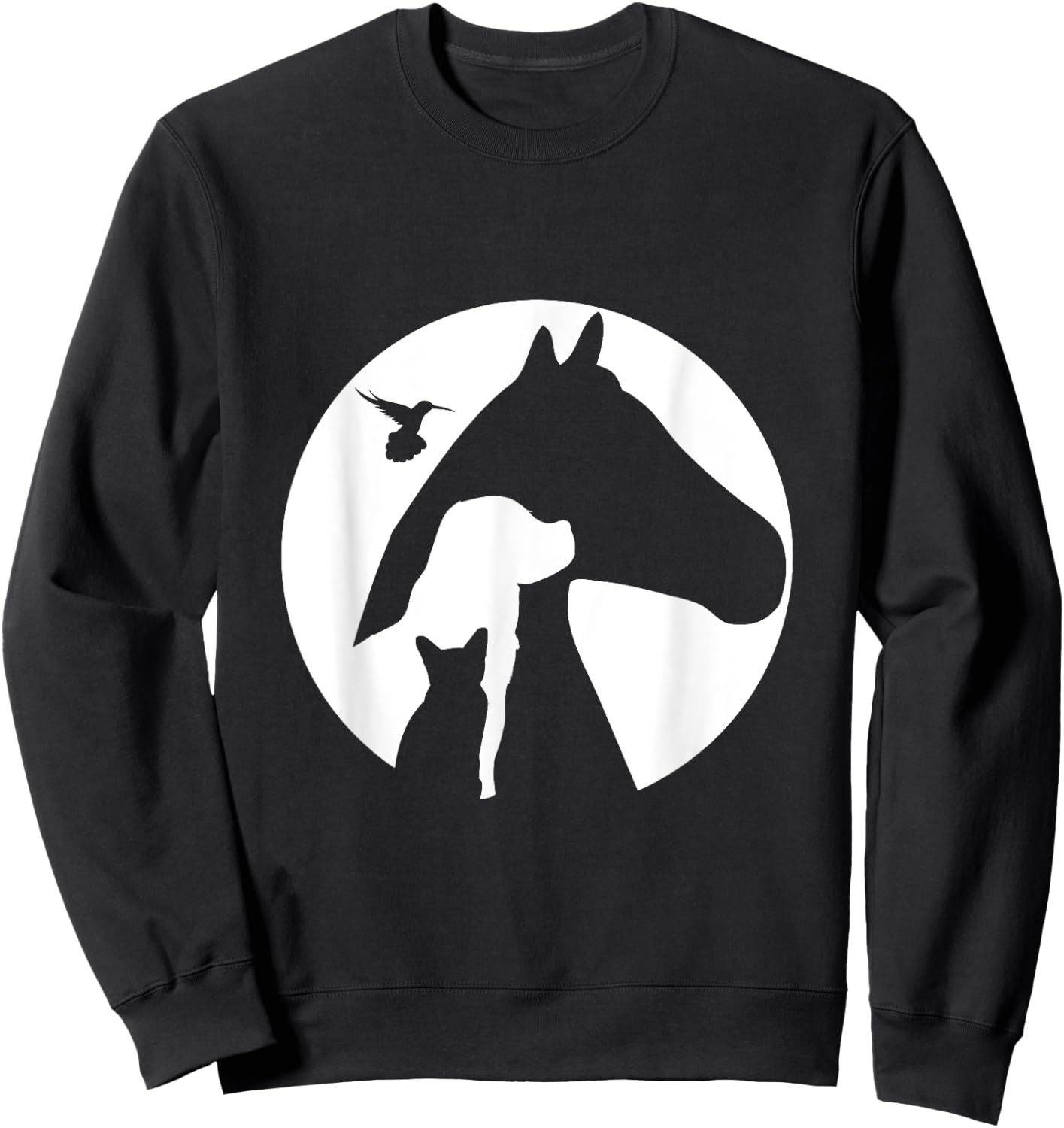 Animal Silhouette Cat Dog Horse Bird Hummingbird Men Women Girls Kids Sweatshirt - Sweatshirt | Black