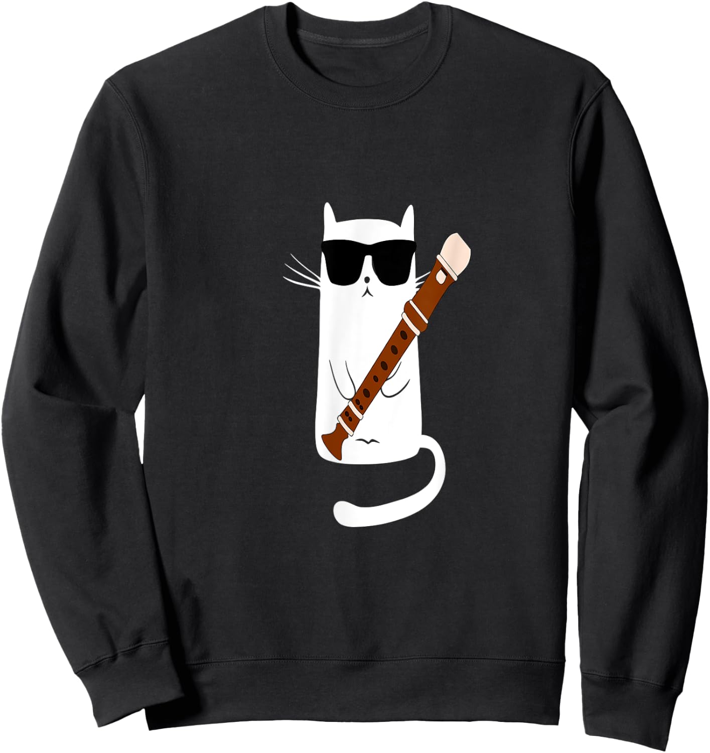 Funny Cat Wearing Sunglasses Playing Recorder Men Women Girls Kids Sweatshirt - Sweatshirt | Black