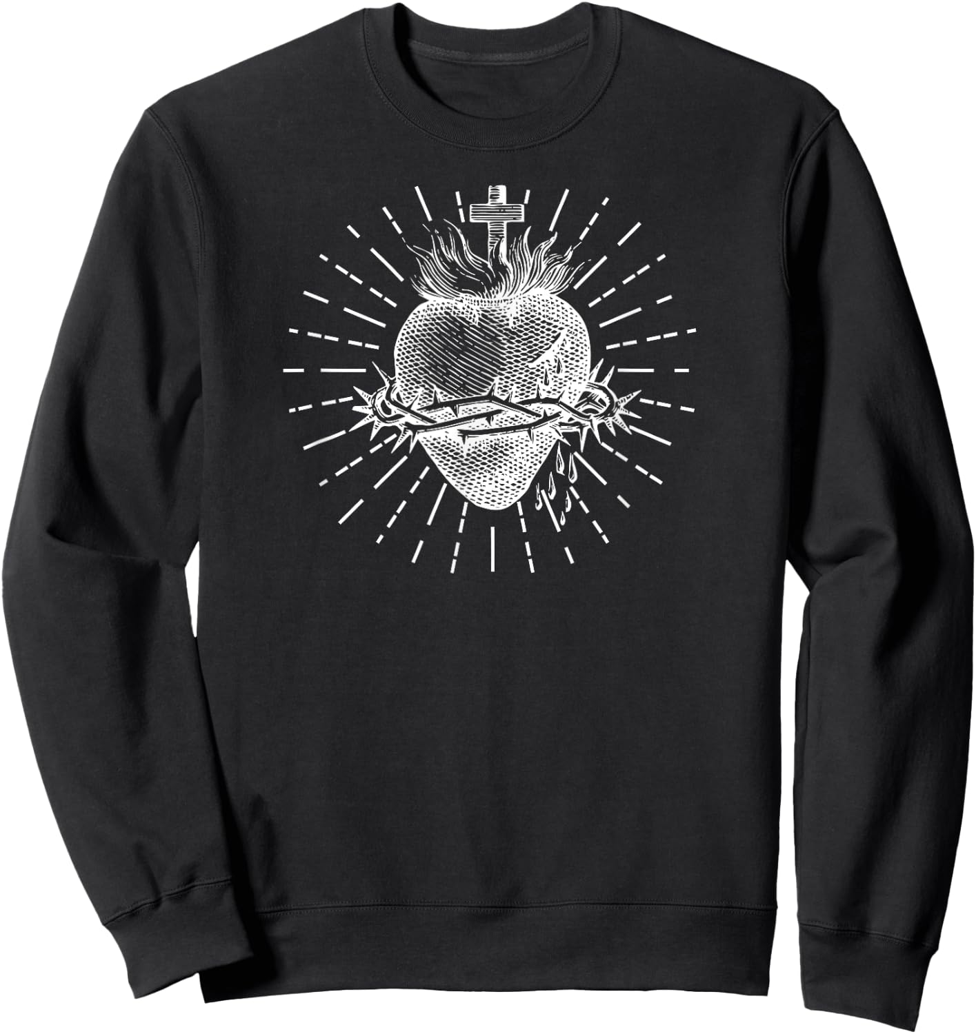 Sacred Heart of Jesus Vintage Blessing Catholic Sweatshirt - Sweatshirt | Black