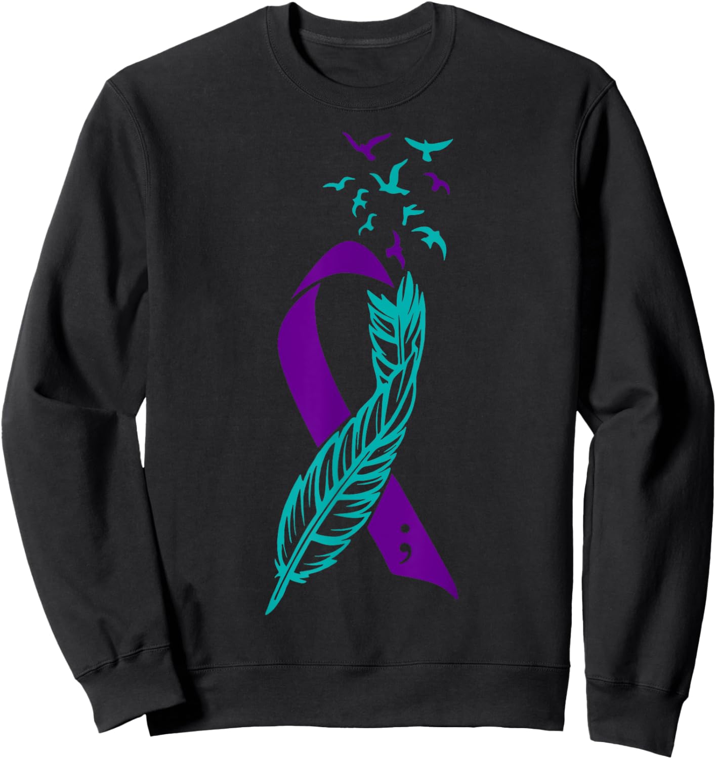 Feather Suicide Prevention Awareness You Matter Purple Teal Sweatshirt - Sweatshirt | Black