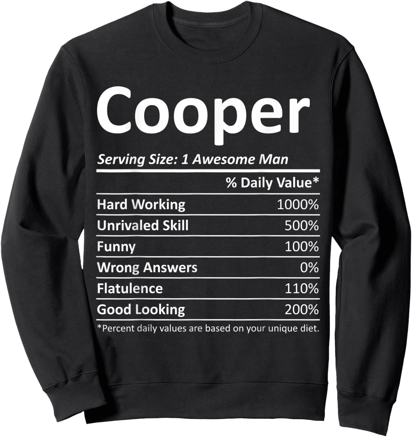COOPER Nutrition Funny Birthday Personalized Name Gift Sweatshirt - Sweatshirt | Black