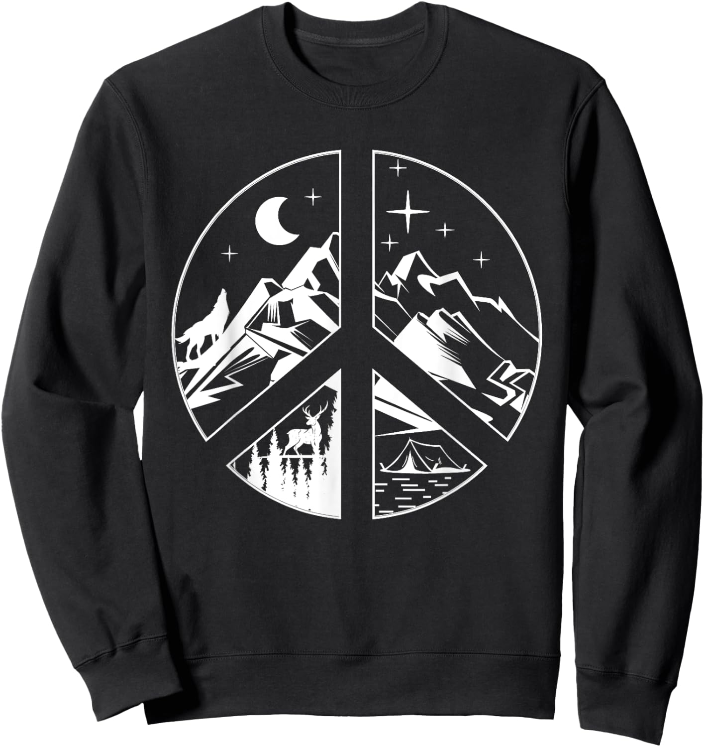 Peace Sign Going Outdoors Mountain Adventure Hiking Hiker Sweatshirt - Sweatshirt | Black