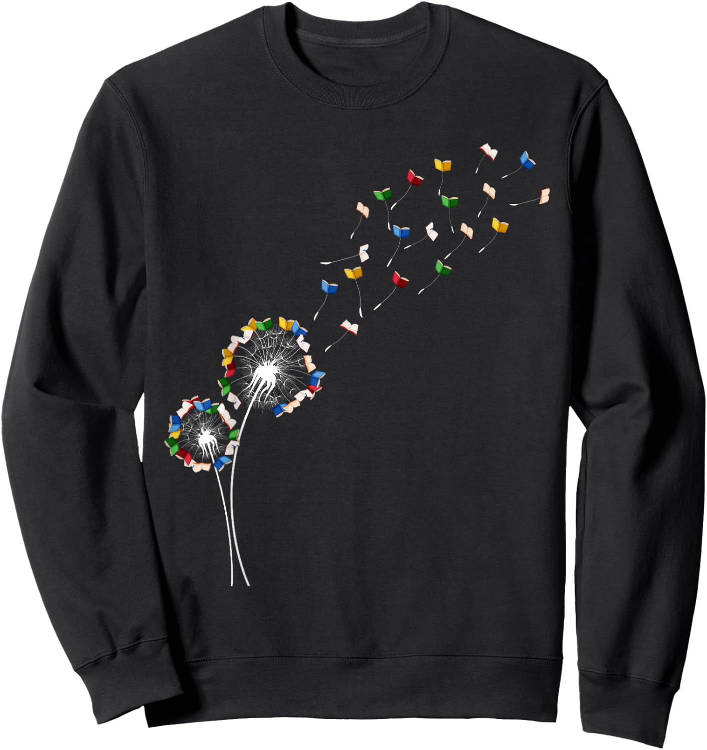 Book Lovers Cute Dandelion With Books Image Sweatshirt - Sweatshirt | Black