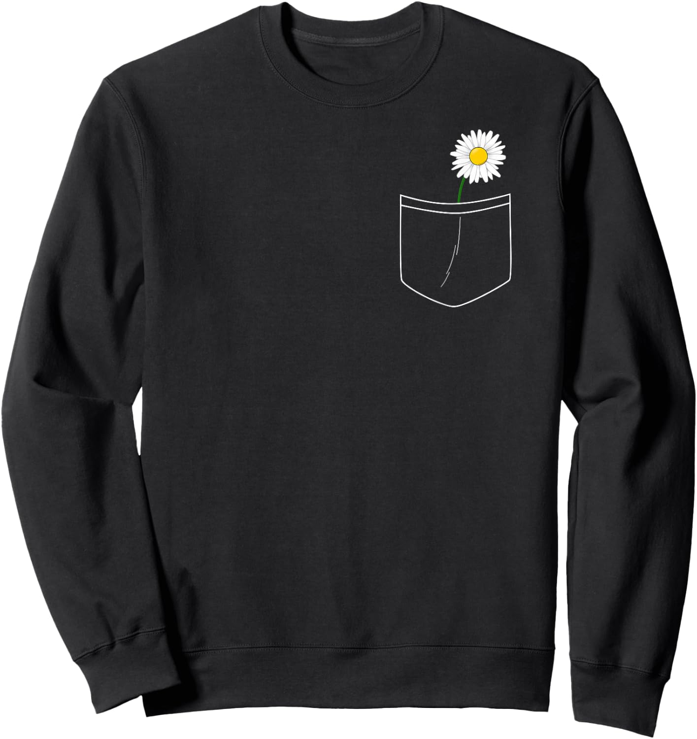 White Daisy Pocket Cute Flower Pocket Sweatshirt - Sweatshirt | Black