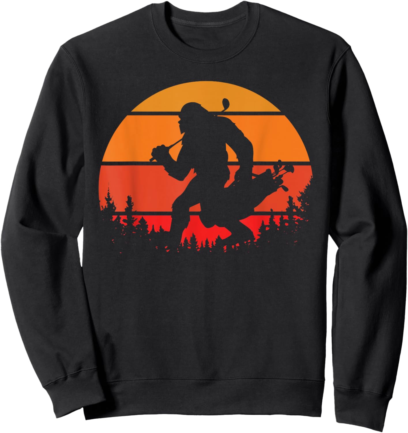 Funny Bigfoot Golf Retro Sasquatch Playing Golf Sweatshirt - Sweatshirt | Black