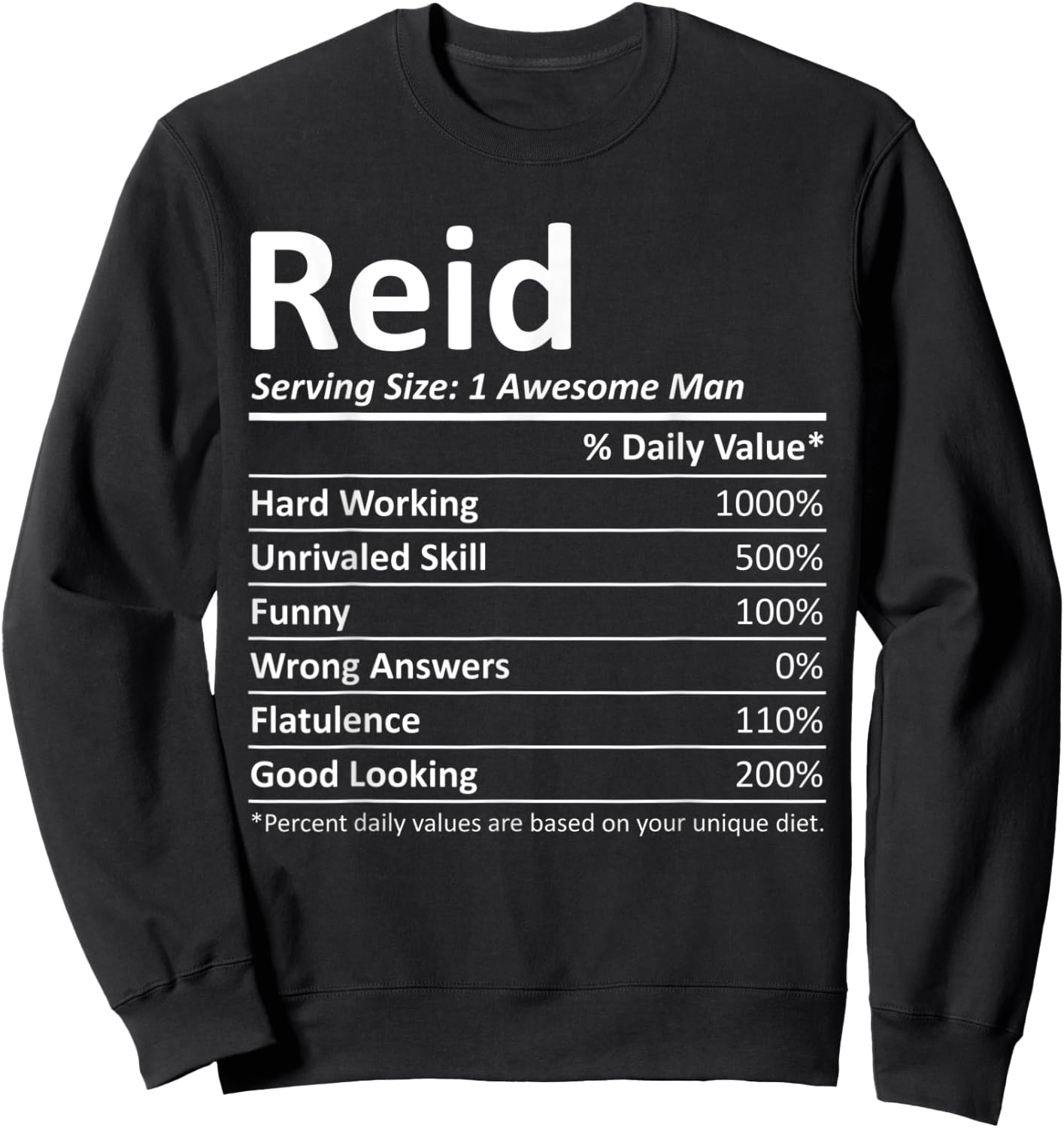REID Nutrition Funny Birthday Personalized Name Gift Sweatshirt - Sweatshirt | Black