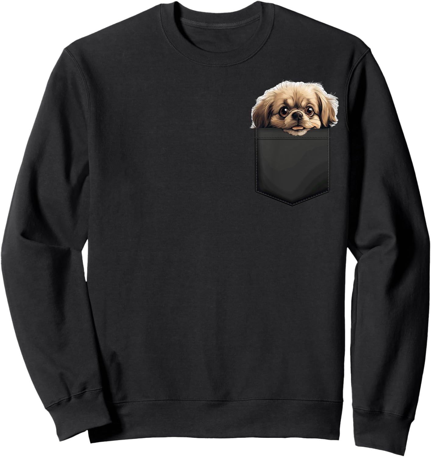 Funny Pekingese Puppy Dog In Pocket Cute Pet Lover Sweatshirt - Sweatshirt | Black