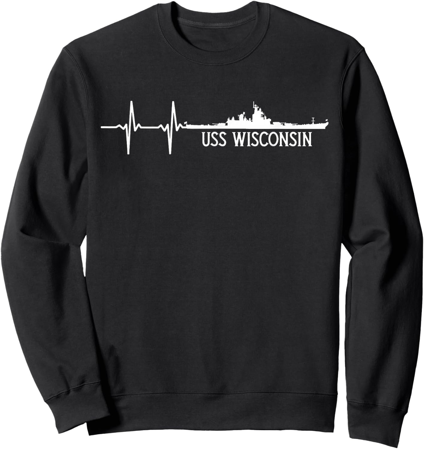 EKG Heartbeat USS Wisconsin BB-64 Battleship Sweatshirt - Sweatshirt | Black