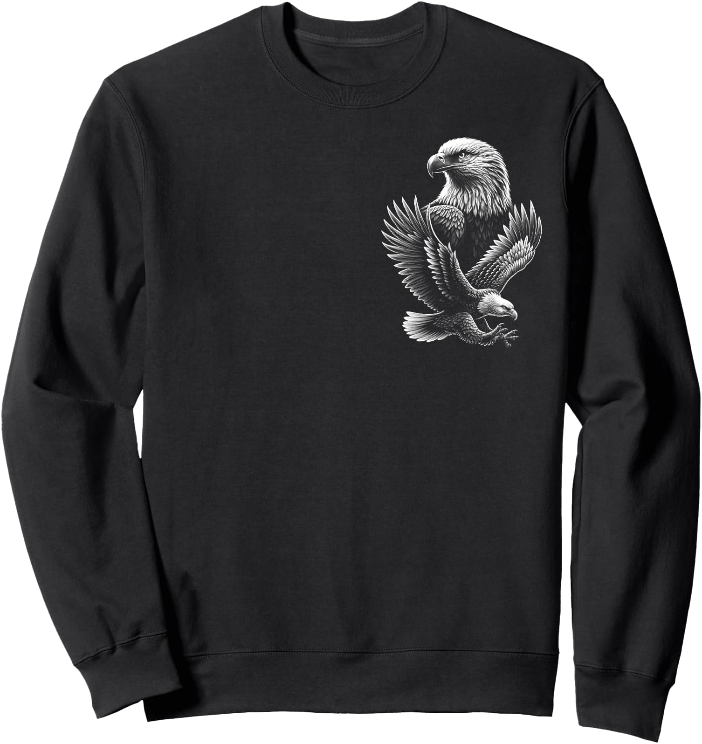 Cool Eagle in Flight and Proud Pose Portrait on Chest Sweatshirt - Sweatshirt | Black