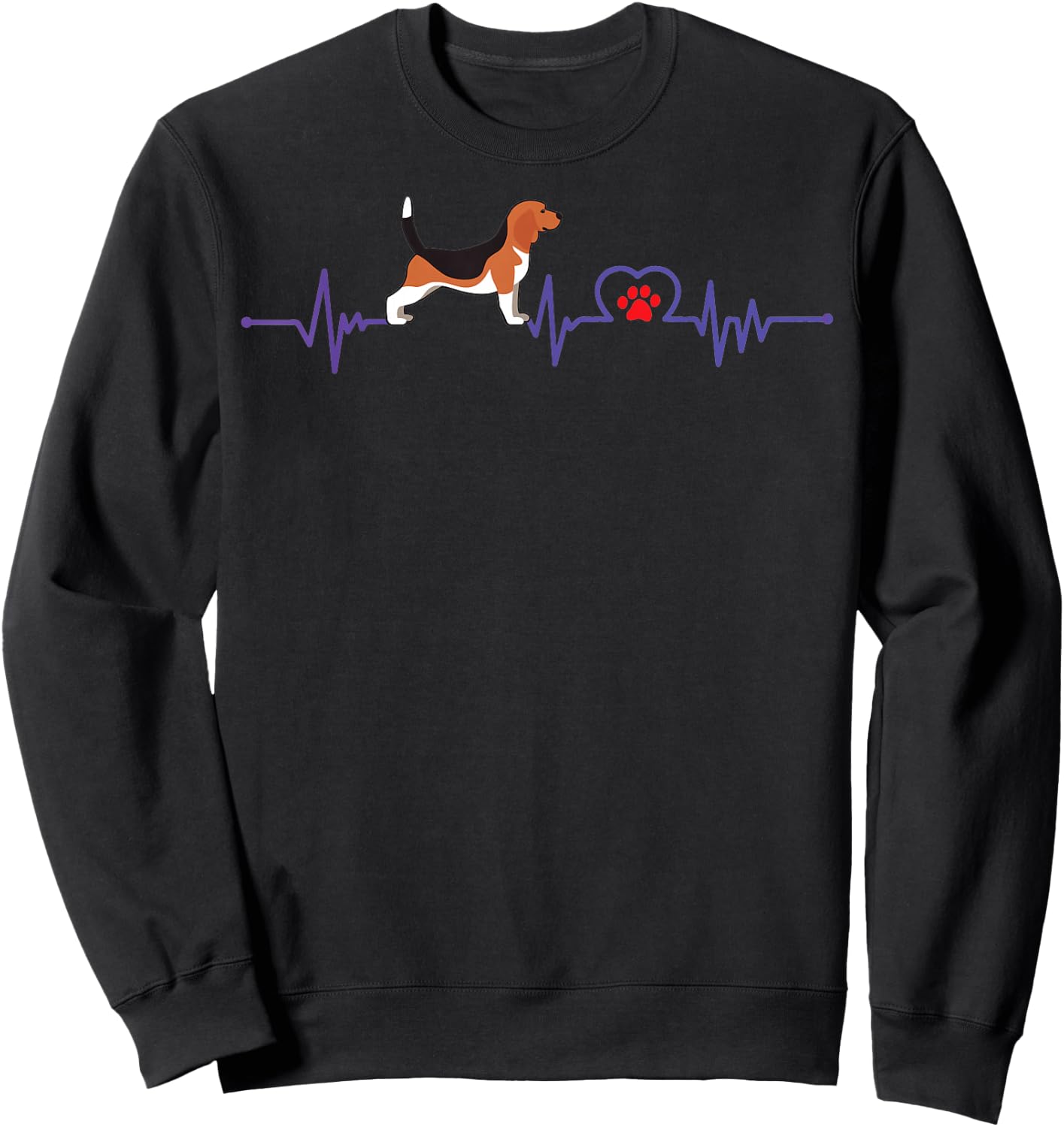 Heartbeat With Footprint and Beagles - Beagle Hound Sweatshirt - Sweatshirt | Black