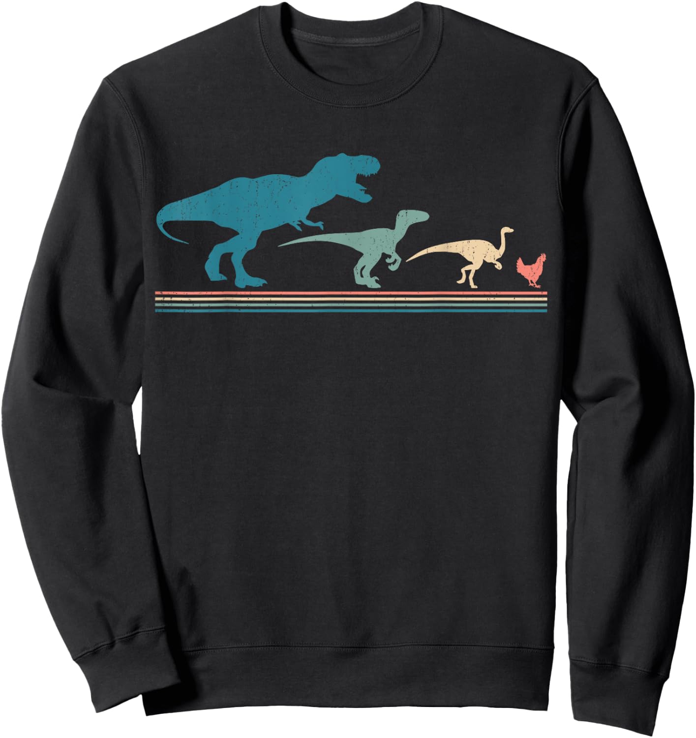 Dinosaur Chicken Evolution Funny Vintage Retro 70S Sweatshirt - Sweatshirt | Black