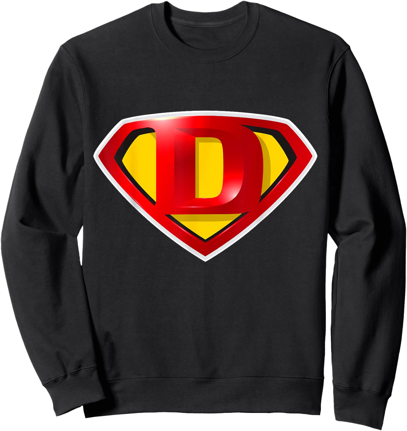 Super D Hero Alphabet Cute Initial Monogram Letter D Logo Sweatshirt - Sweatshirt | Black