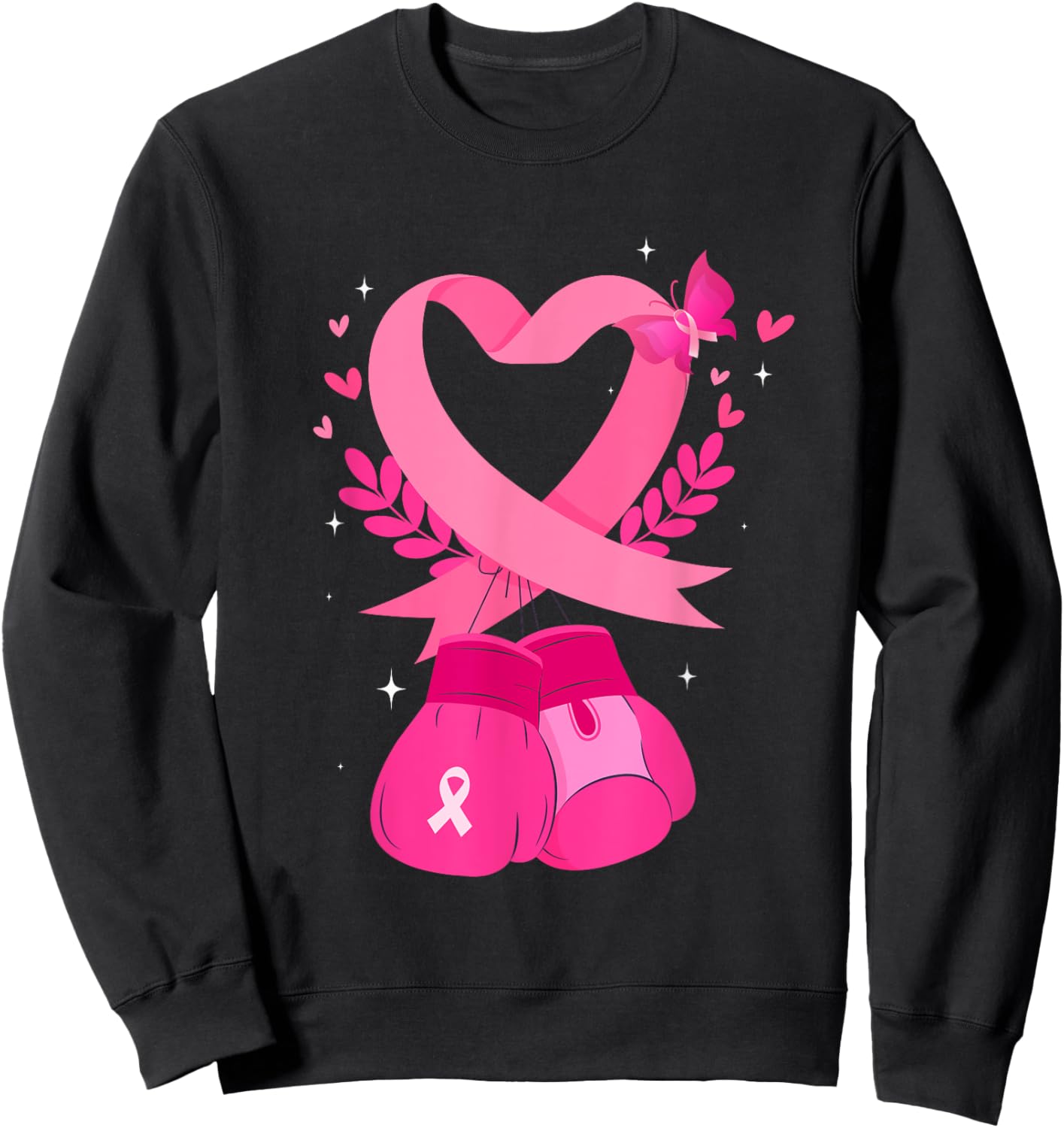 Breast Cancer Awareness Pink Ribbon Heart Boxing Gloves Sweatshirt - Sweatshirt | Black
