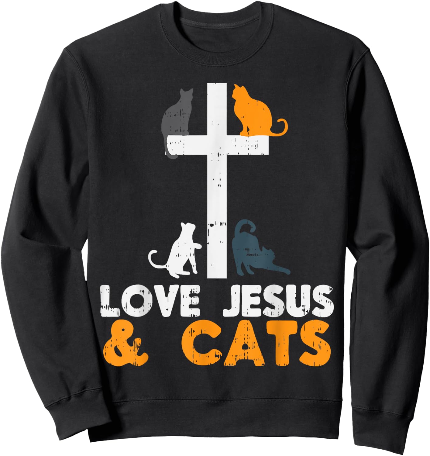 Cross Love Jesus Cats Animal God Christian Pet Lover Gift Sweatshirt - Sweatshirt | Black