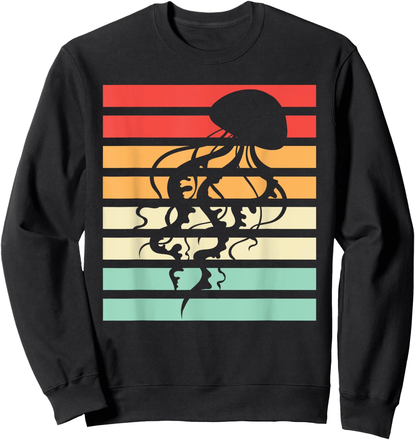 Ocean Animal Beautiful Jellyfish -Adults Black Retro Jellyfish Sweatshirt - Sweatshirt | Black
