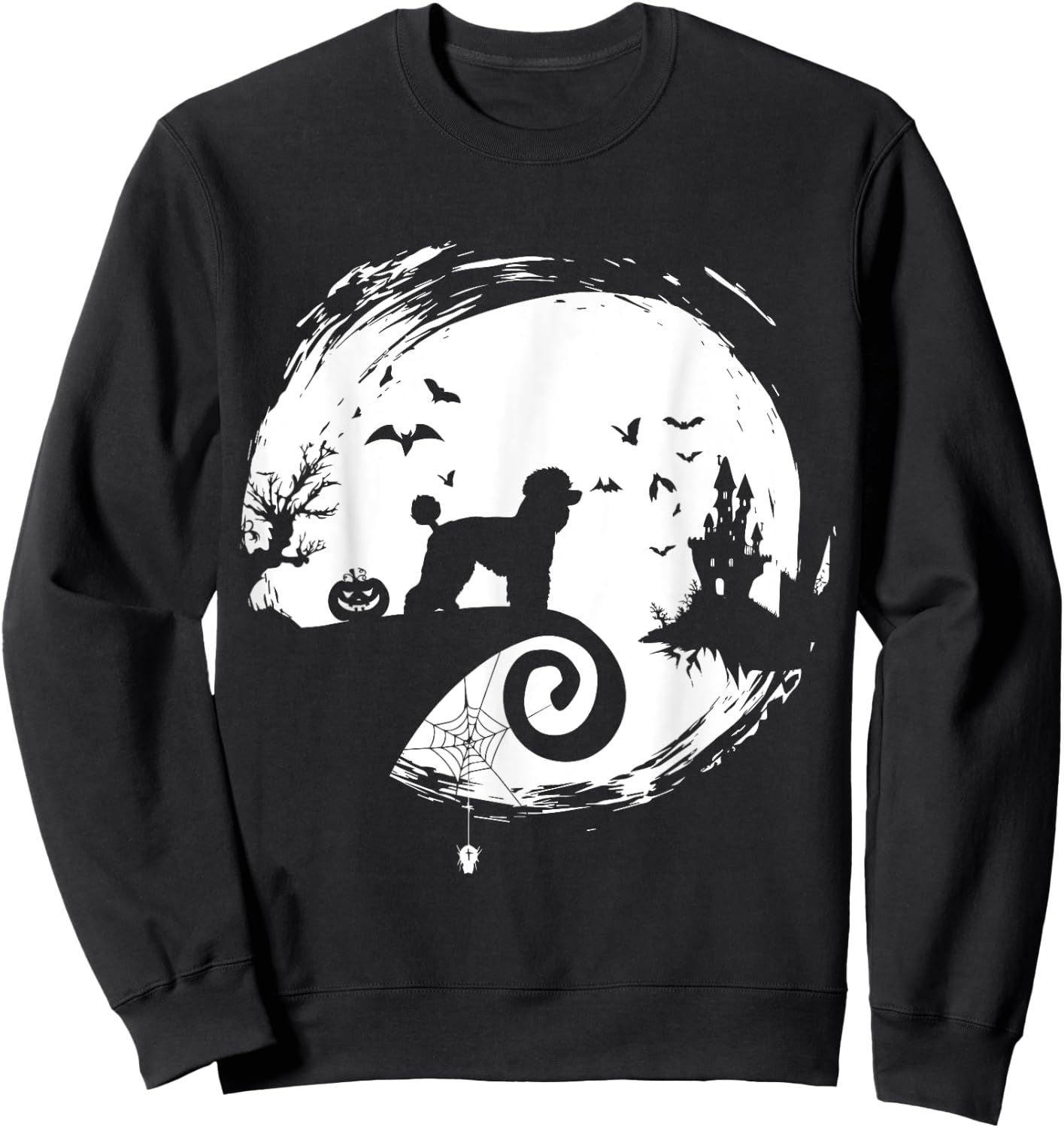 Poodle Halloween Costume Moon Silhouette Creepy Sweatshirt - Sweatshirt | Black
