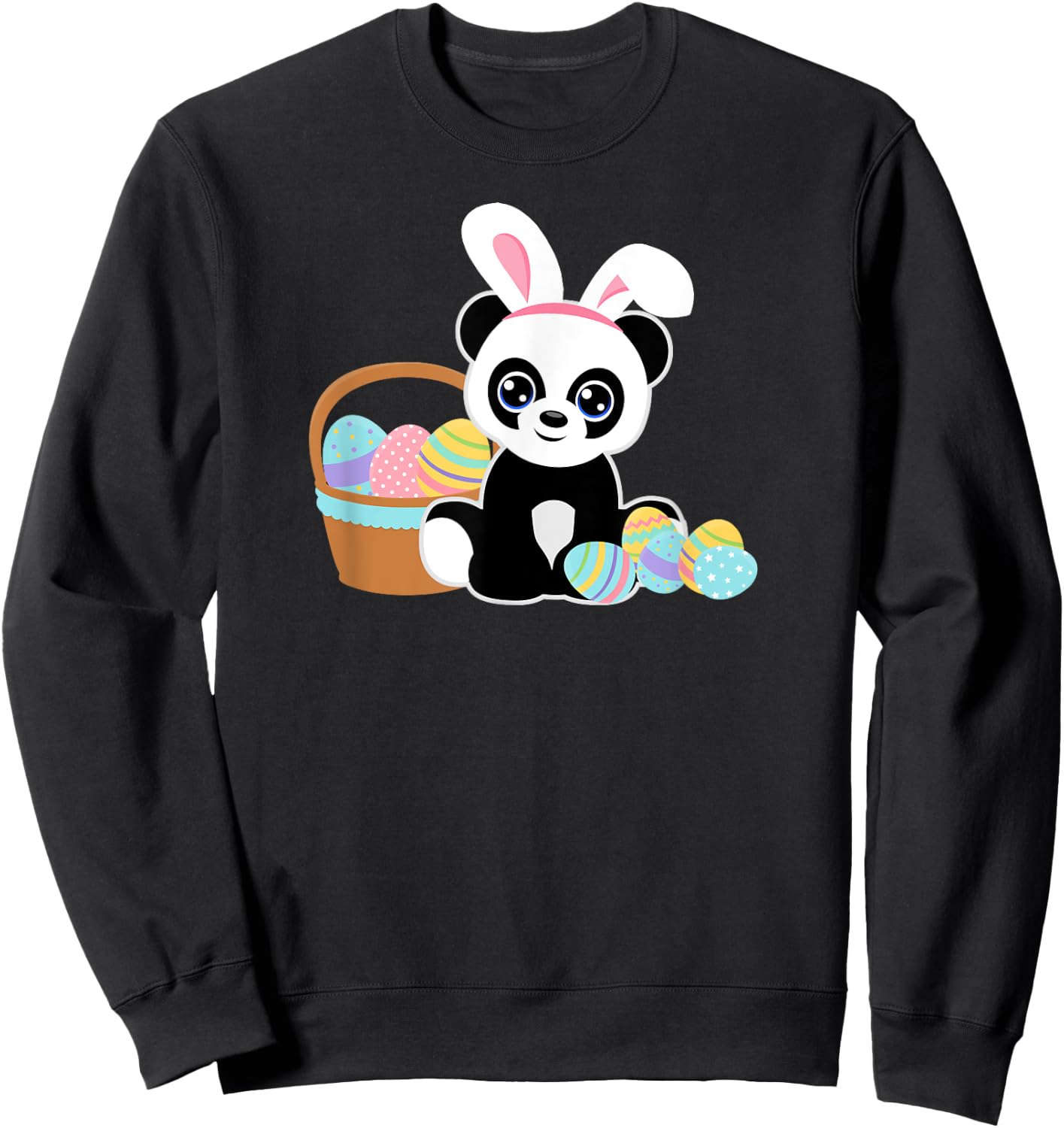 Easter Bunny Ears Panda Lover Cute Easter Eggs Funny Graphic Sweatshirt - Sweatshirt | Black
