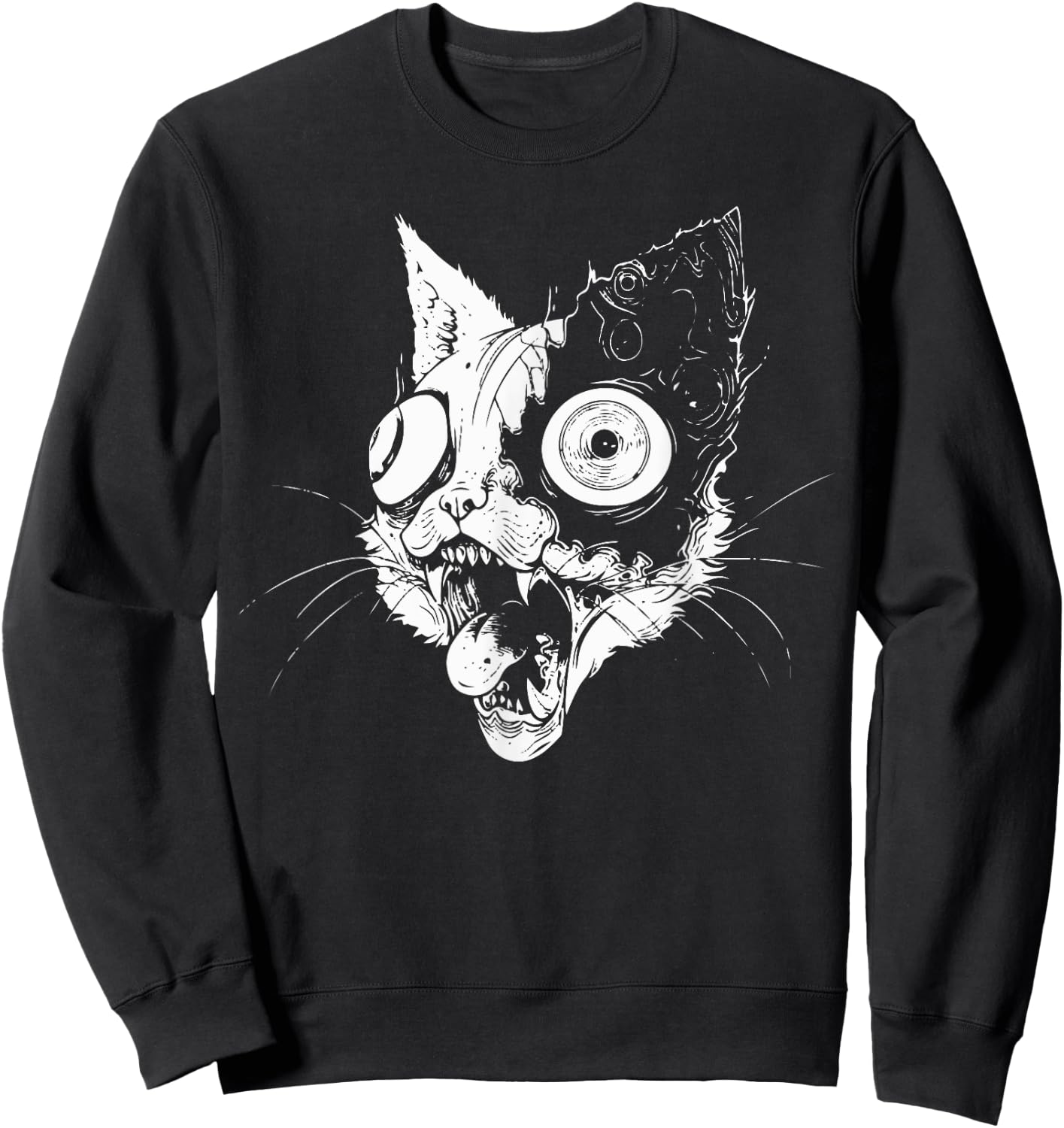 Psychedelic Zombie Cat | Weirdcore Weird Grunge Punk Goth Women Sweatshirt - Sweatshirt | Black