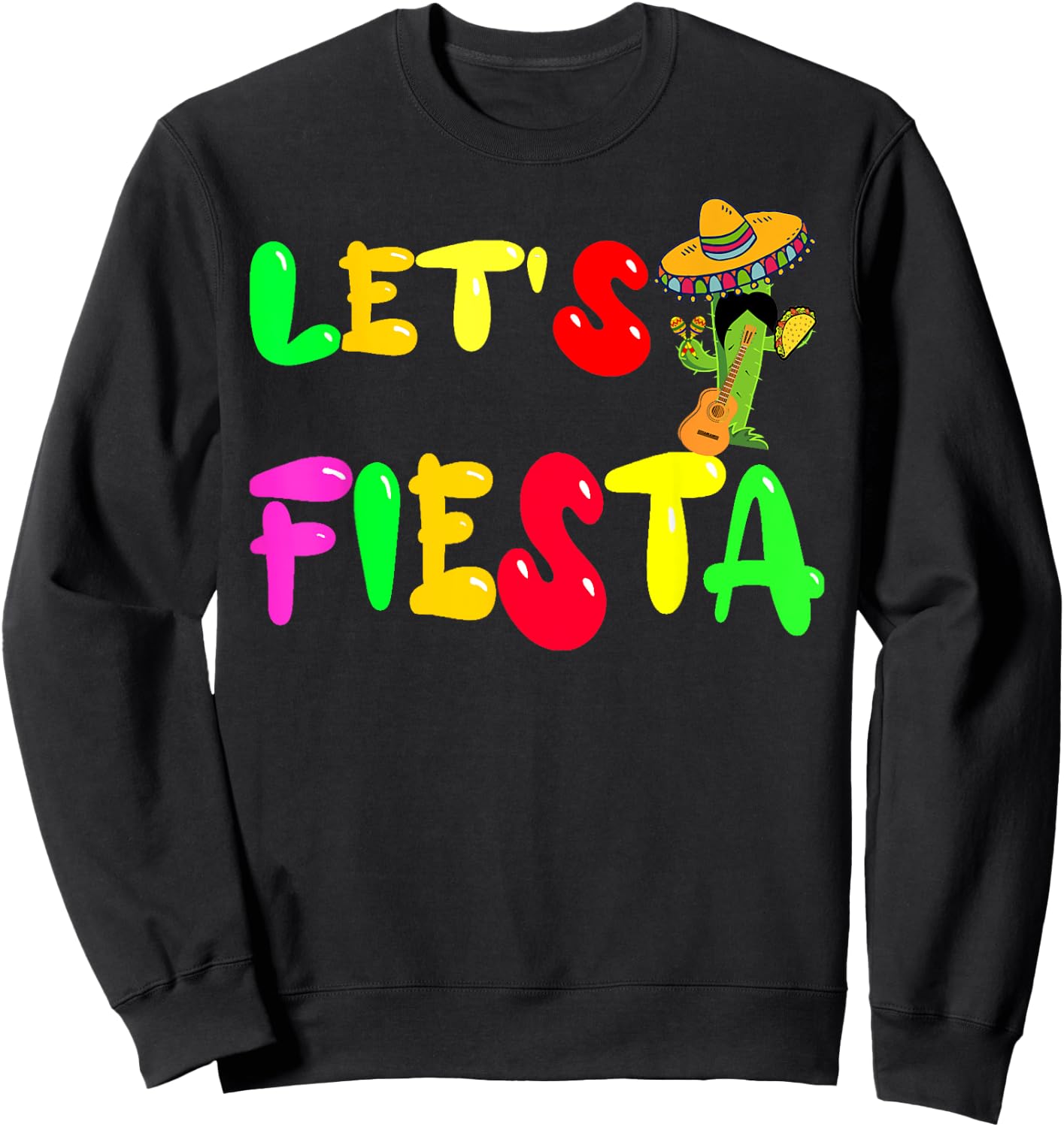 Cinco De Mayo,Mexican Party Cactus Mustaches Decor,Sombrero Sweatshirt - Sweatshirt | Black