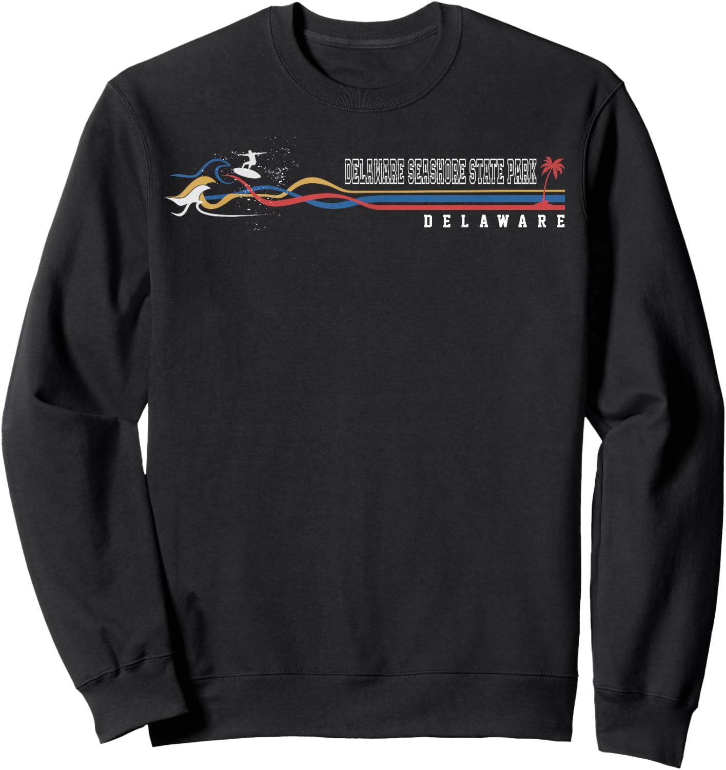 Retro Delaware Delaware Seashore State Park Surfboarder Sweatshirt - Sweatshirt | Black