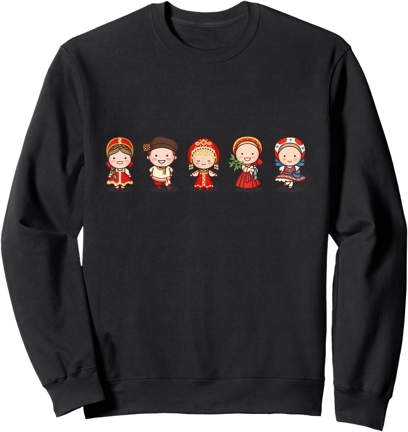 Cute Traditional Russian Characters In Russian Clothing Sweatshirt - Sweatshirt | Black