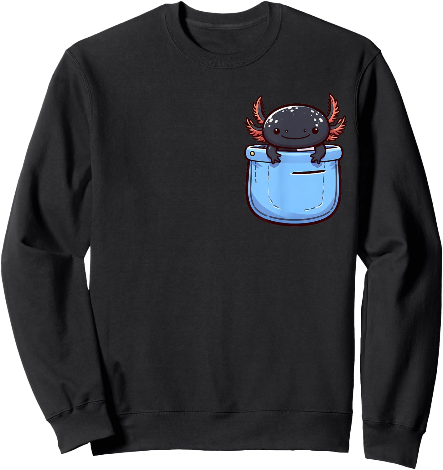 Cute Axolotl in Pocket for Kids, Boys, Girls, Women Sweatshirt - Sweatshirt | Black