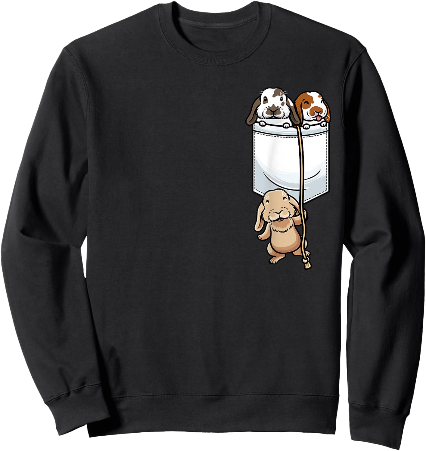 Cute Holland Lop Rabbit In Pocket Animal Lovers Sweatshirt - Sweatshirt | Black