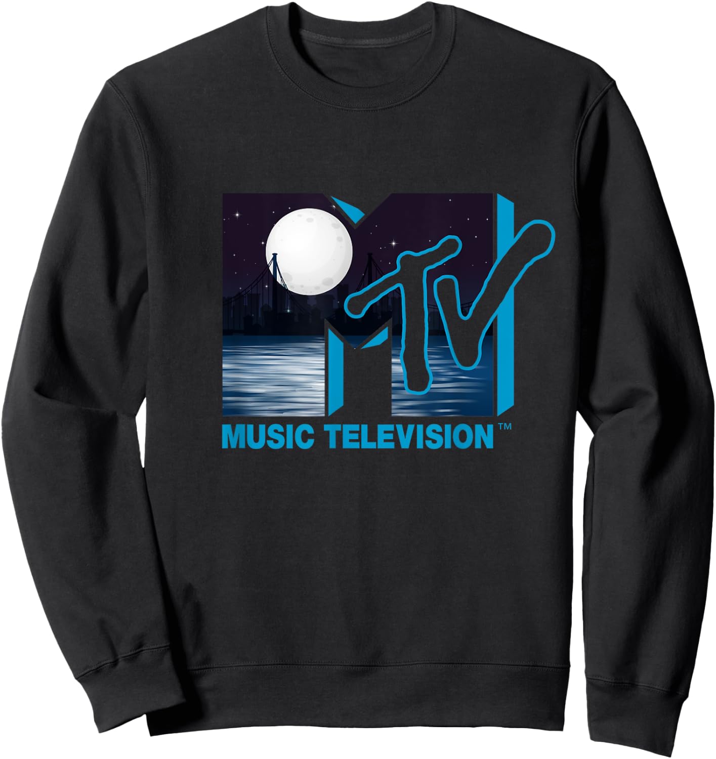 Mademark x MTV - The official original MTV Logo with Full Moon above the City Sweatshirt - Sweatshirt | Black