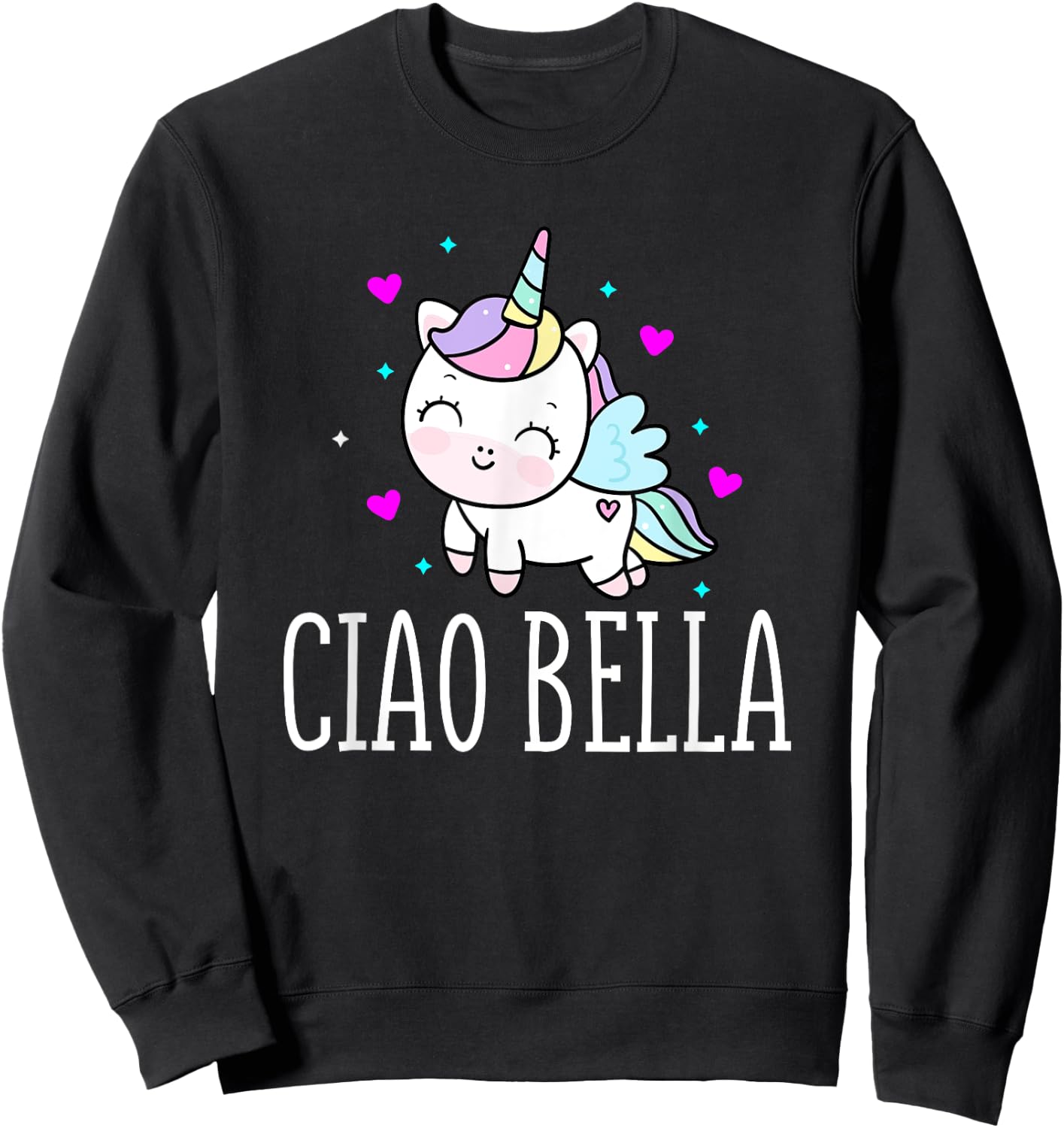 Funny Ciao Bella Heart Unicorn Italy Expression Sweatshirt - Sweatshirt | Black