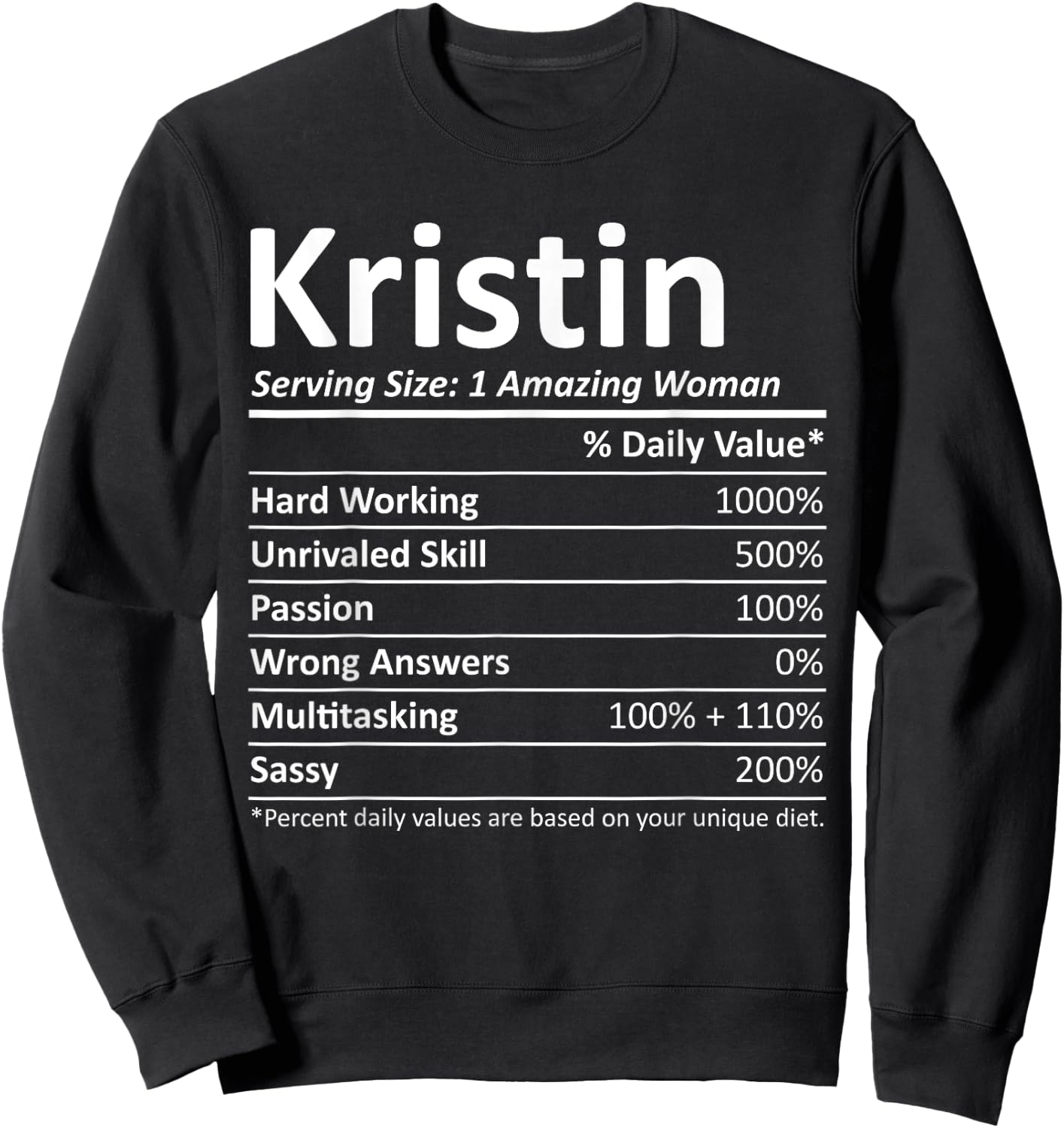 KRISTIN Nutrition Personalized Name Funny Christmas Gift Sweatshirt - Sweatshirt | Black
