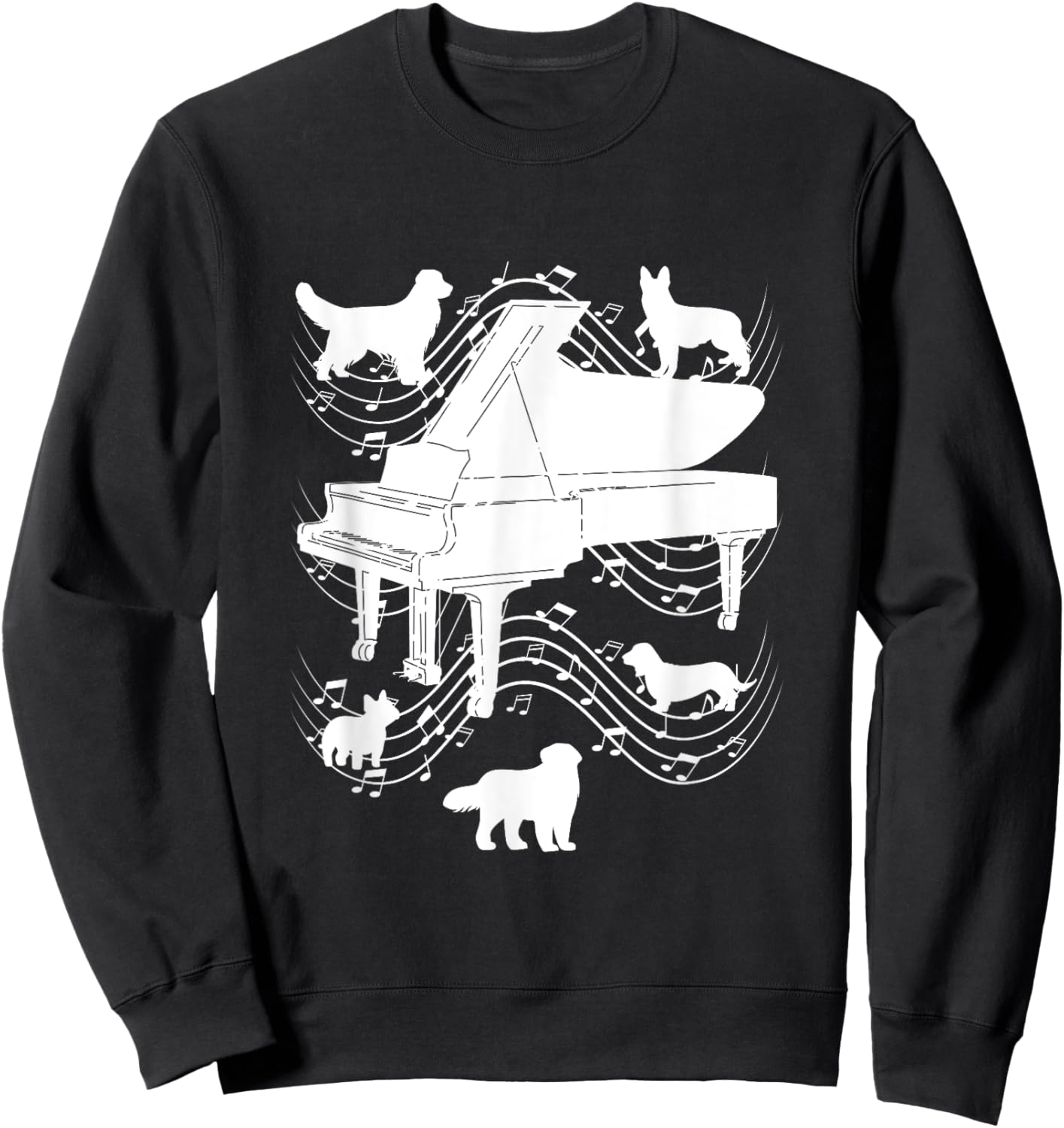Piano Dog Shirt Musical Notes Musician Pianist Dog Lover Sweatshirt - Sweatshirt | Black