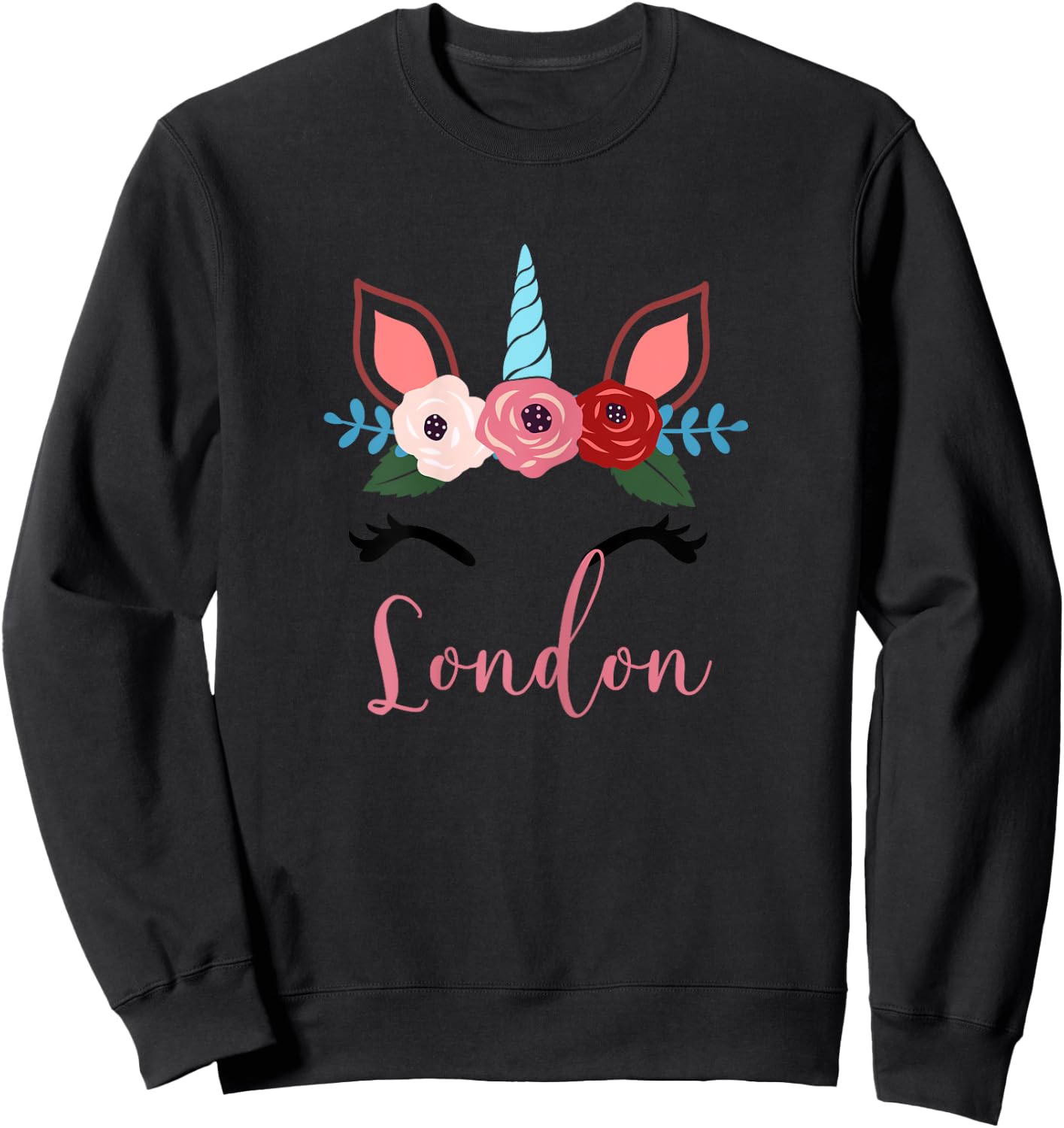 Cute London Magical Floral Unicorn For Girls Sweatshirt - Sweatshirt | Black