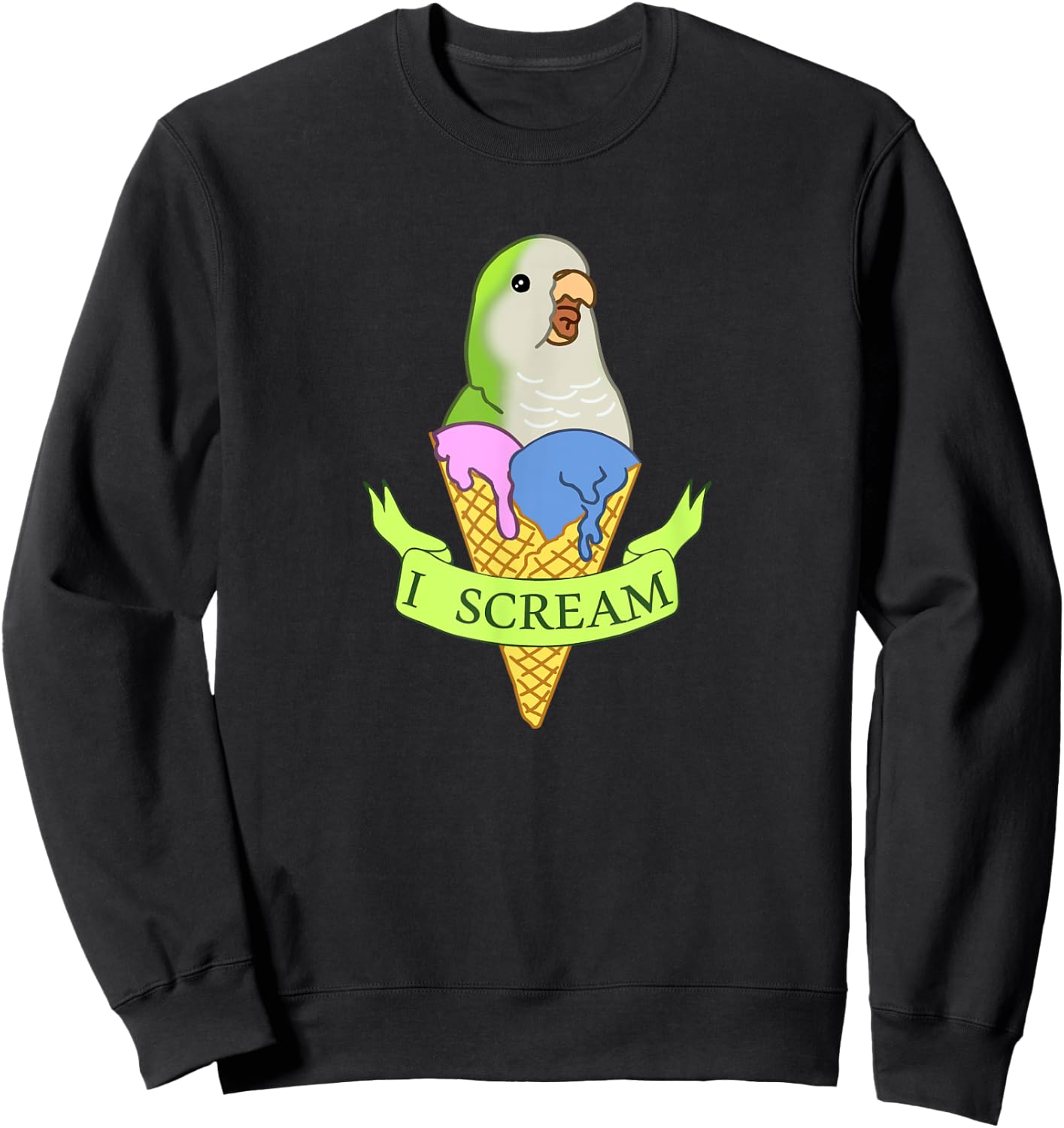 Funny Ice cream Monk Parakeet, I scream Green quaker parrot Women Kids Sweatshirt - Sweatshirt | Black