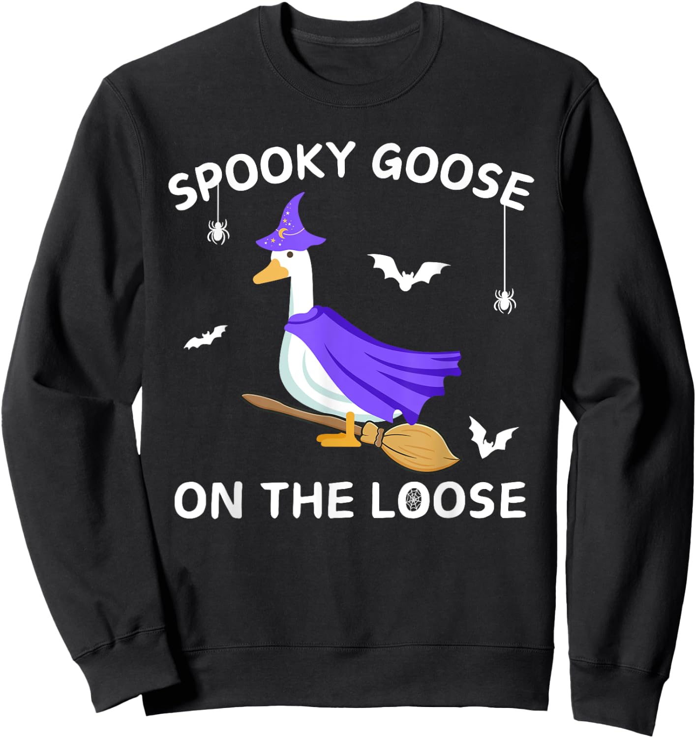 Spooky Goose On The Loose Witch Silly Goose Animal Halloween Sweatshirt - Sweatshirt | Black