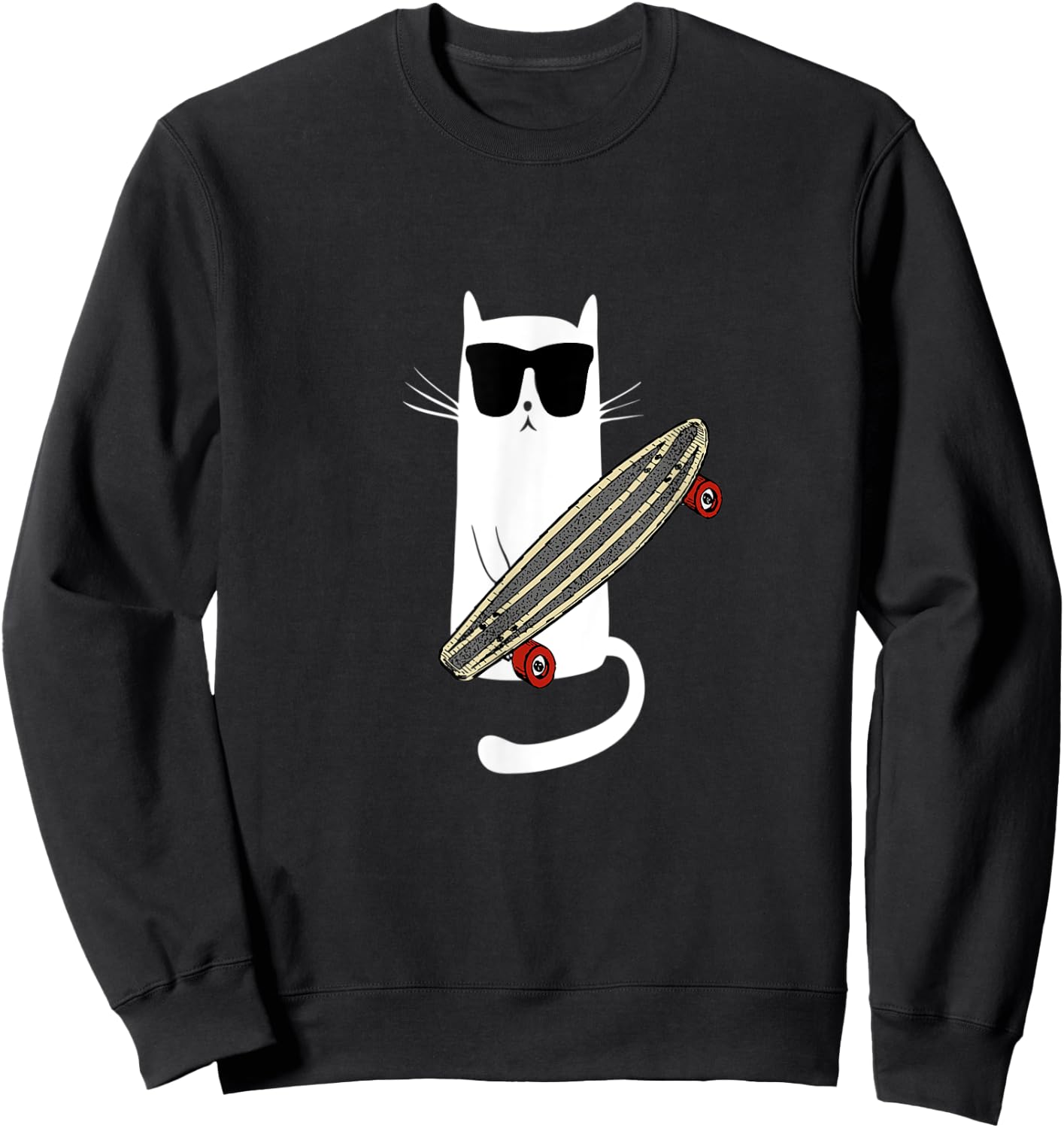 Funny Cat Wearing Sunglasses Skateboarding Men Women Kids Sweatshirt - Sweatshirt | Black