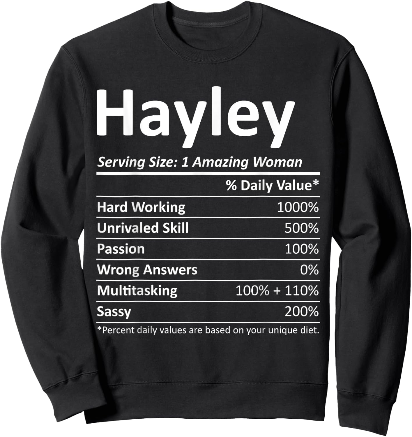 HAYLEY Nutrition Personalized Name Funny Christmas Idea Sweatshirt - Sweatshirt | Black